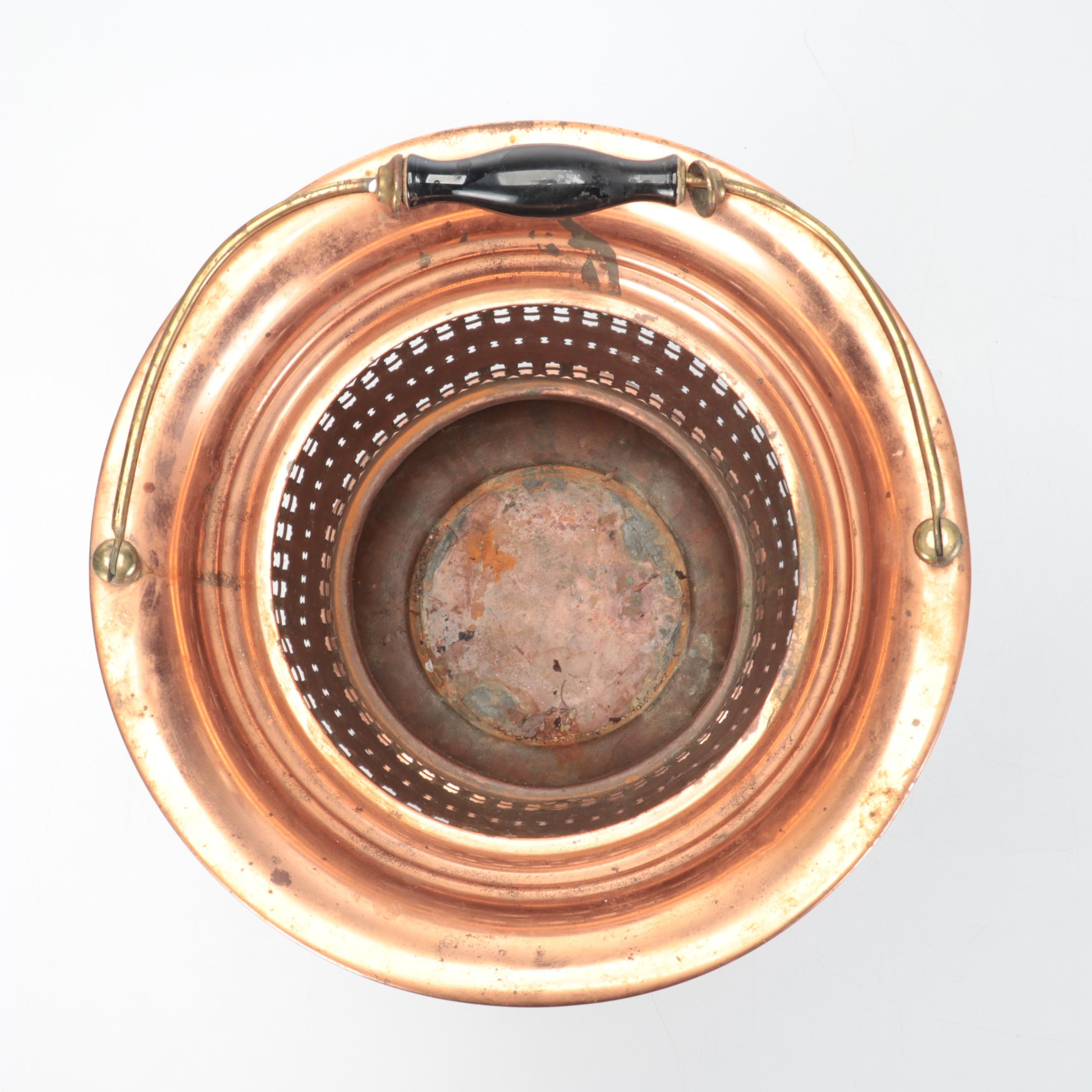 Reticulated Copper Basket with Brass Handle