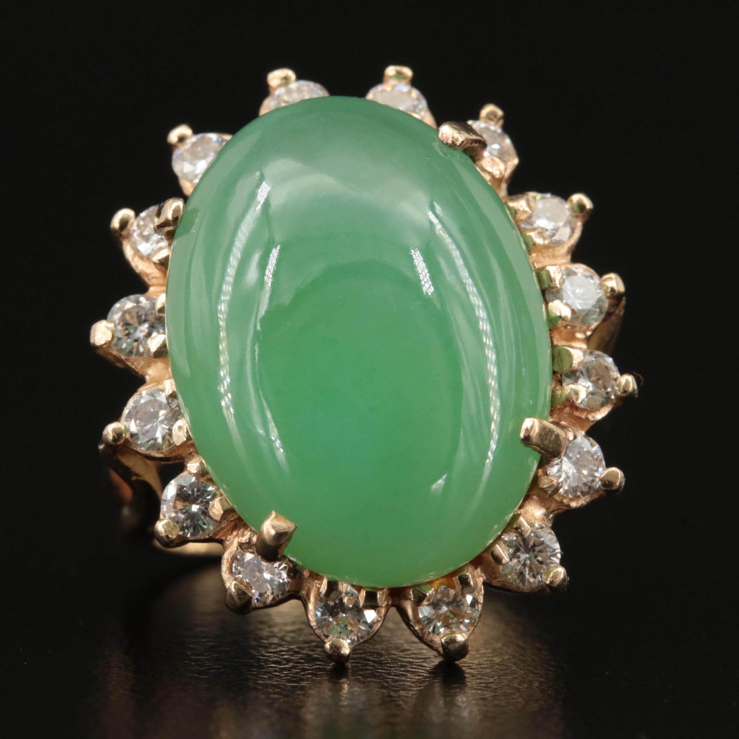 14K Jadeite and 1.01 CTW Diamond Ring