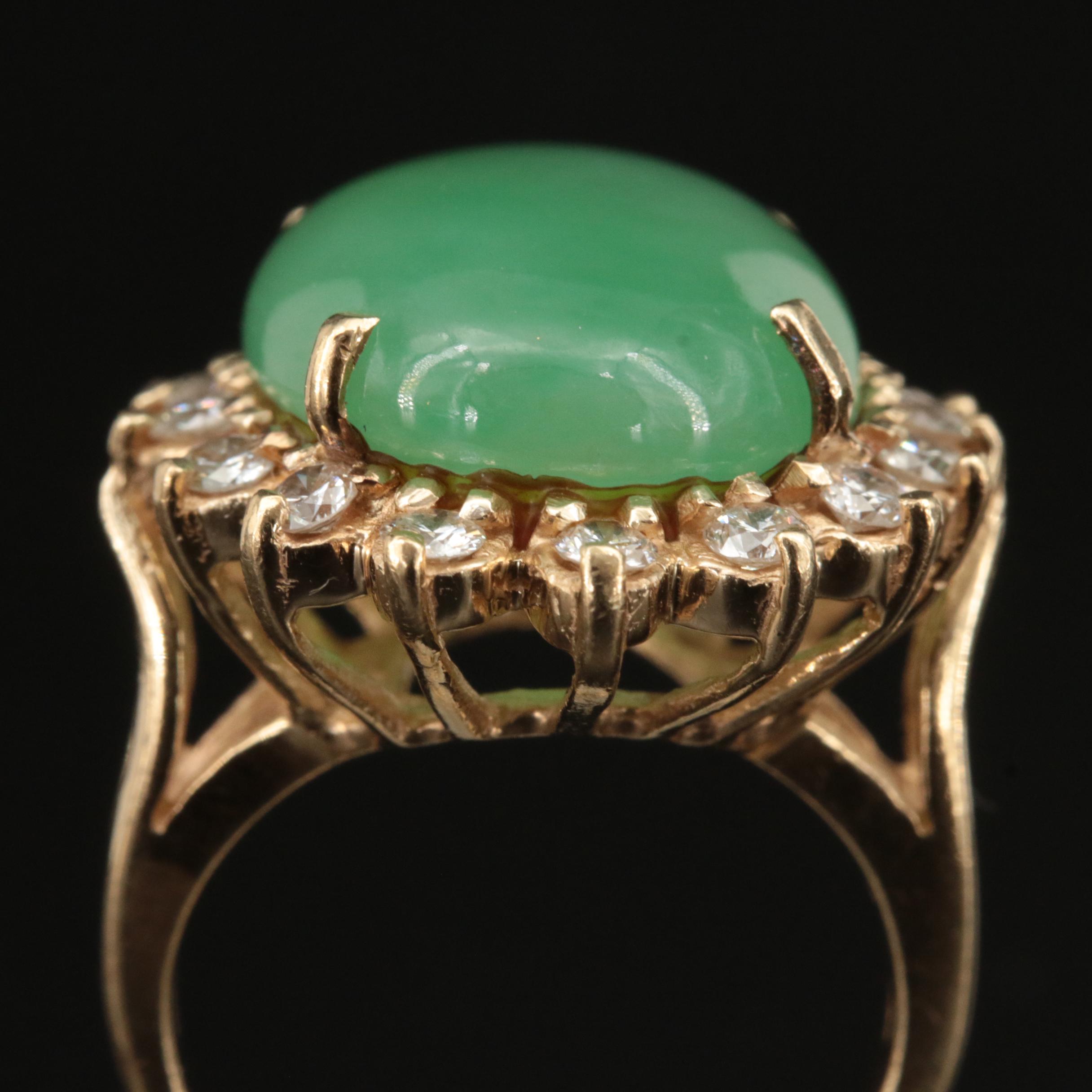 14K Jadeite and 1.01 CTW Diamond Ring