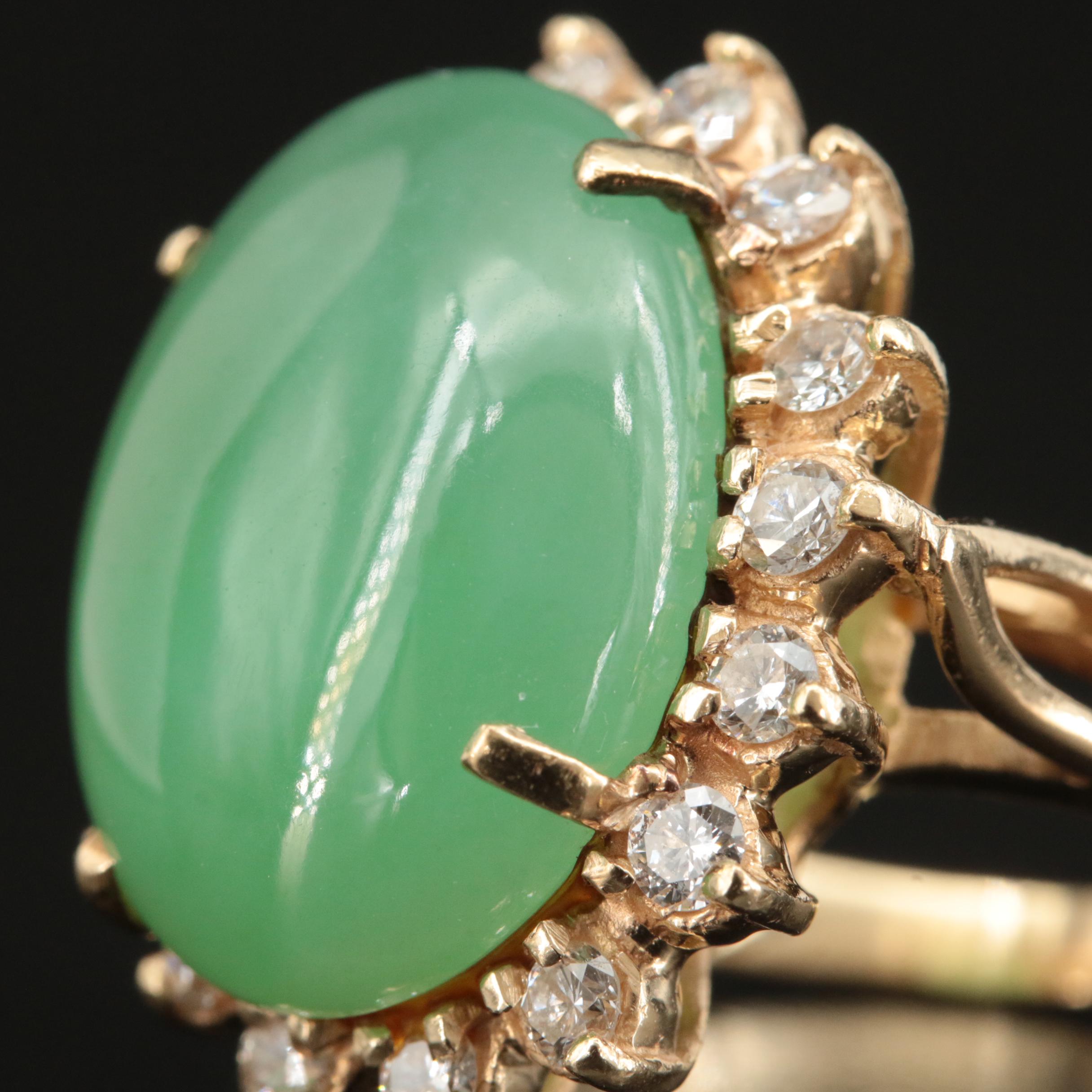 14K Jadeite and 1.01 CTW Diamond Ring