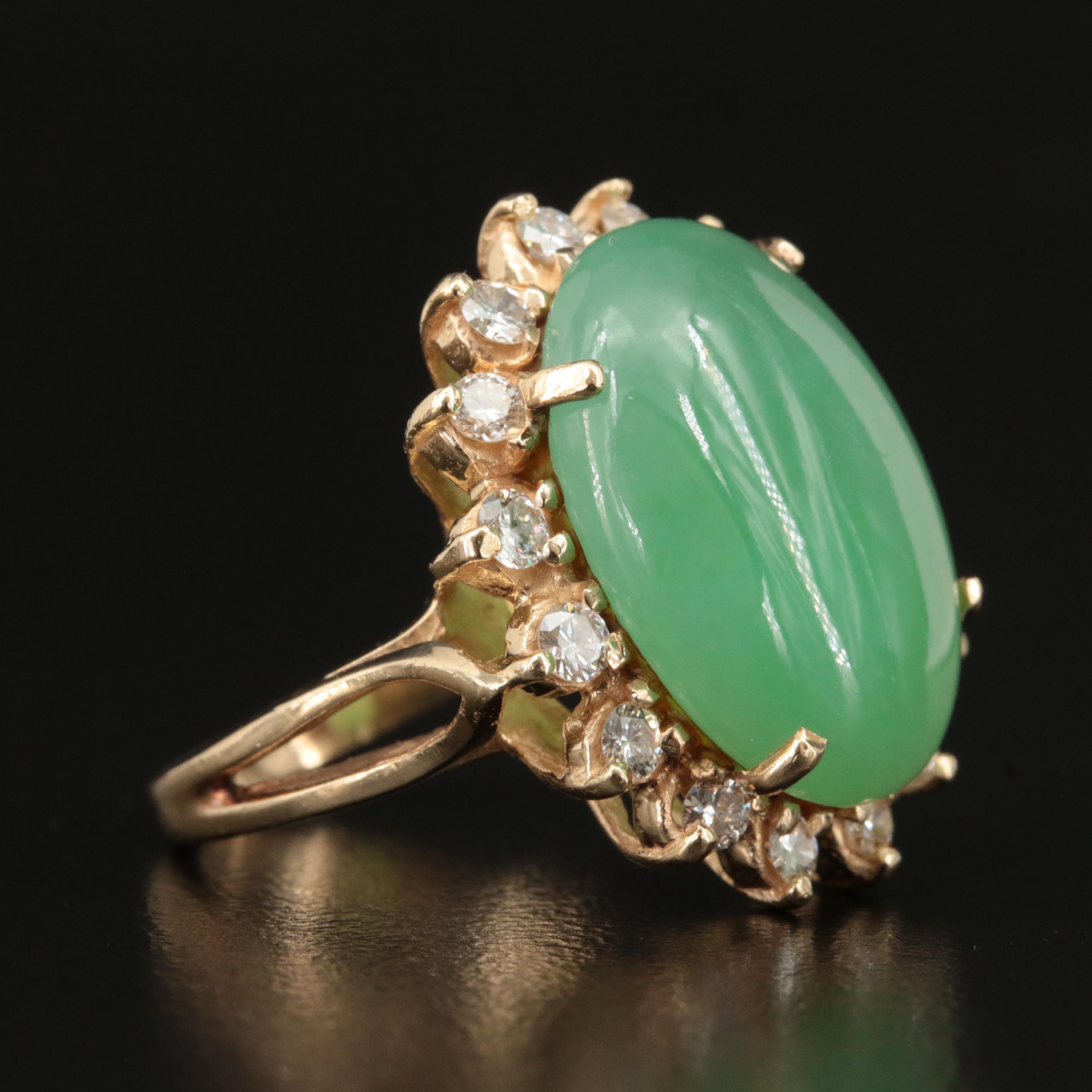 14K Jadeite and 1.01 CTW Diamond Ring