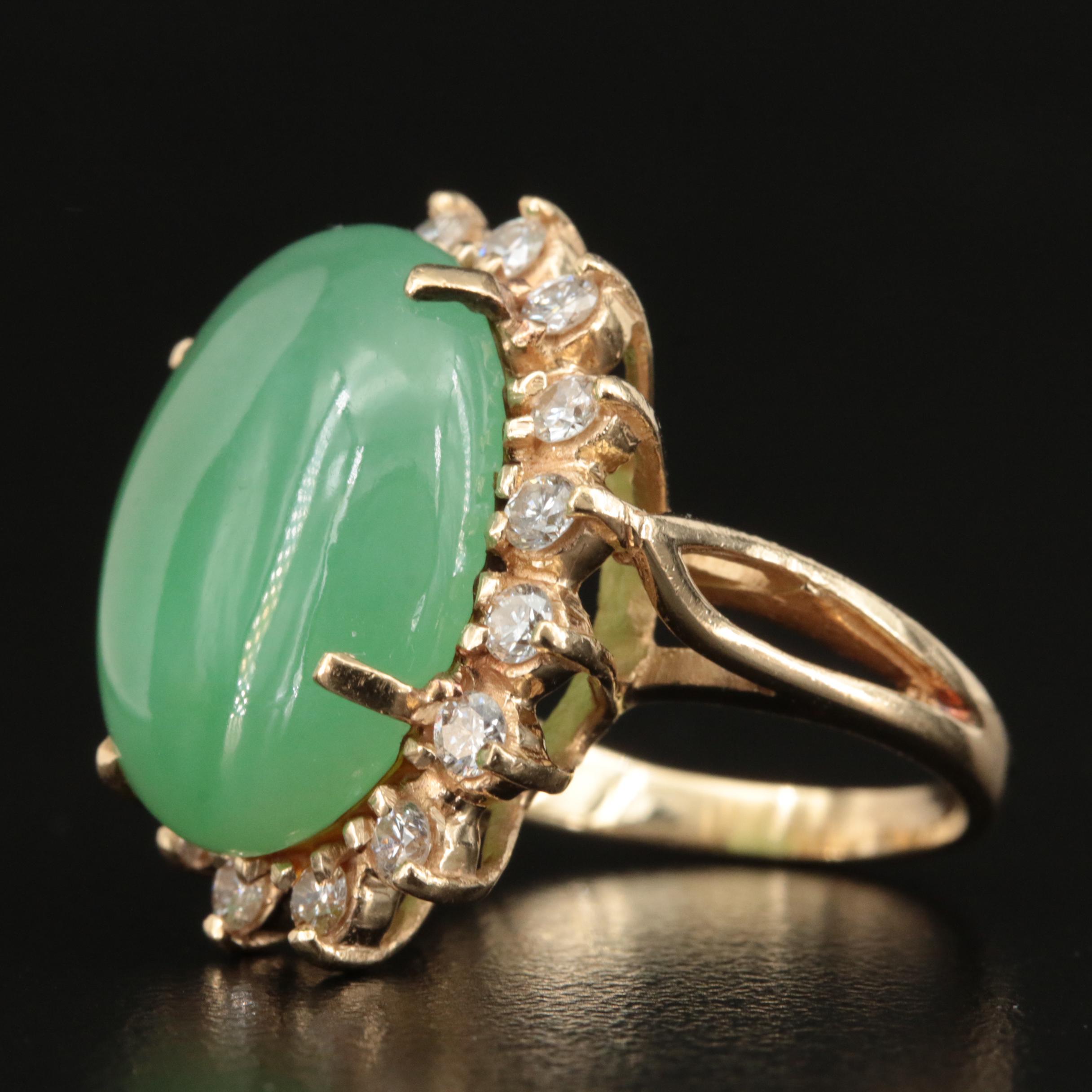 14K Jadeite and 1.01 CTW Diamond Ring