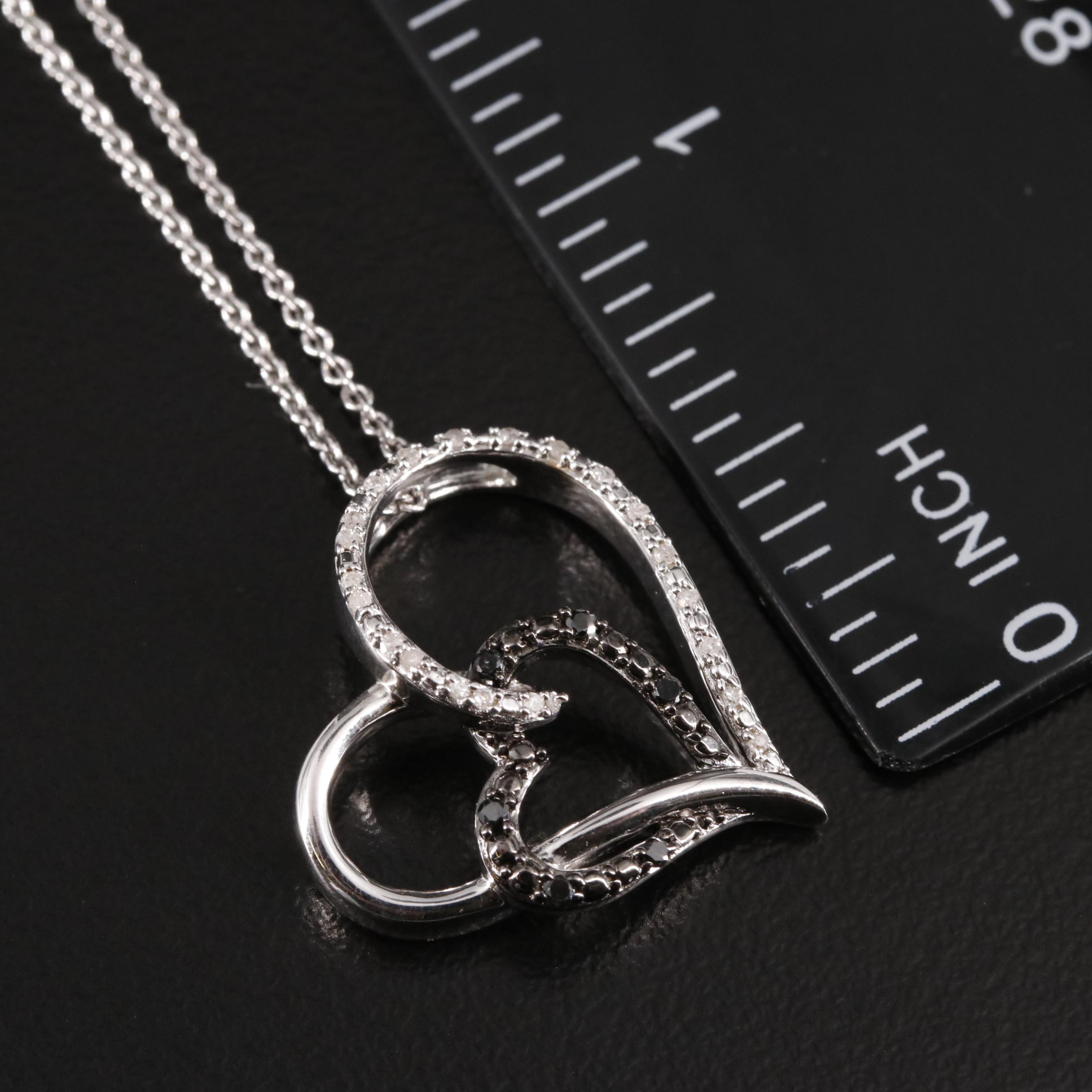 Sterling Diamond Double Open Heart Pendant Necklace