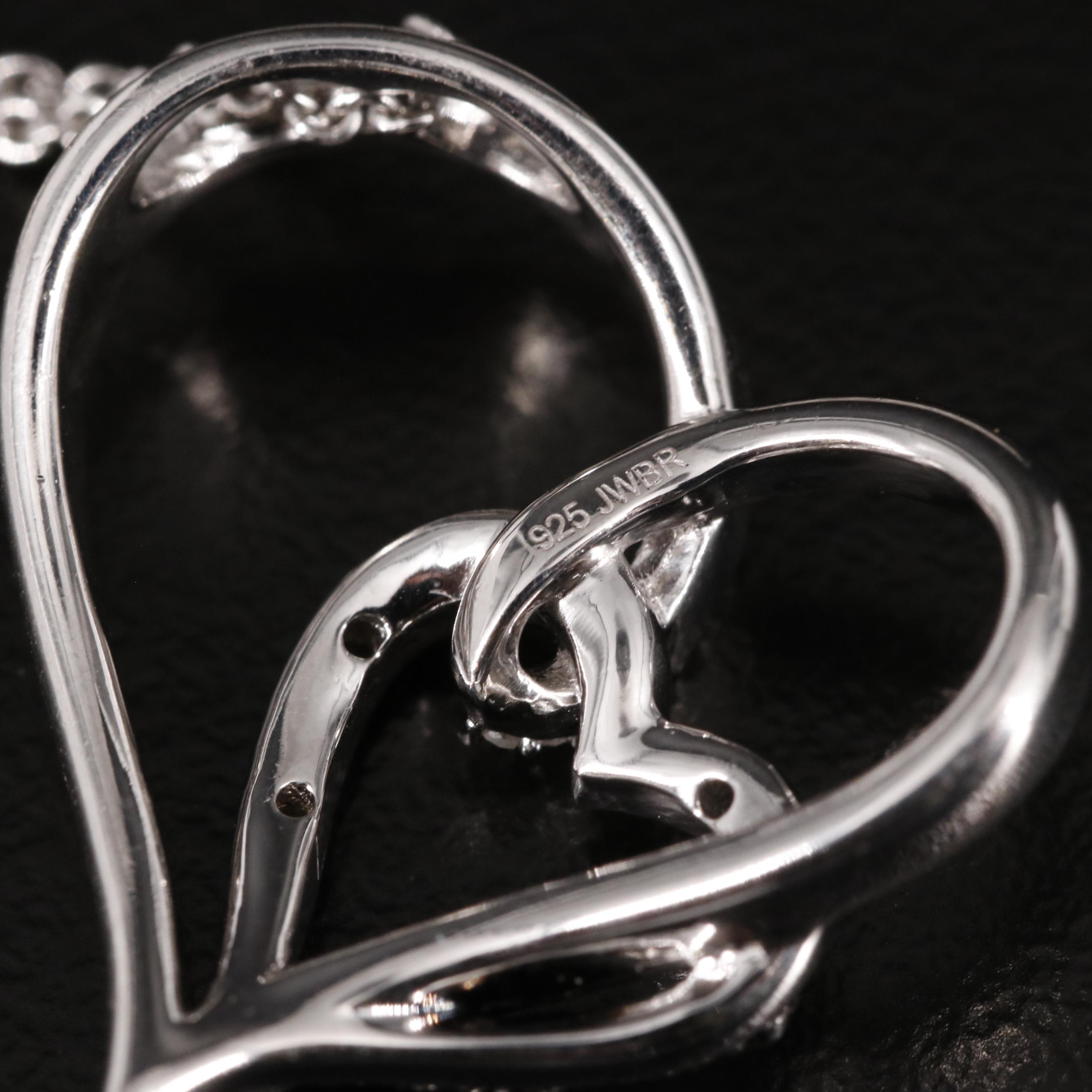 Sterling Diamond Double Open Heart Pendant Necklace