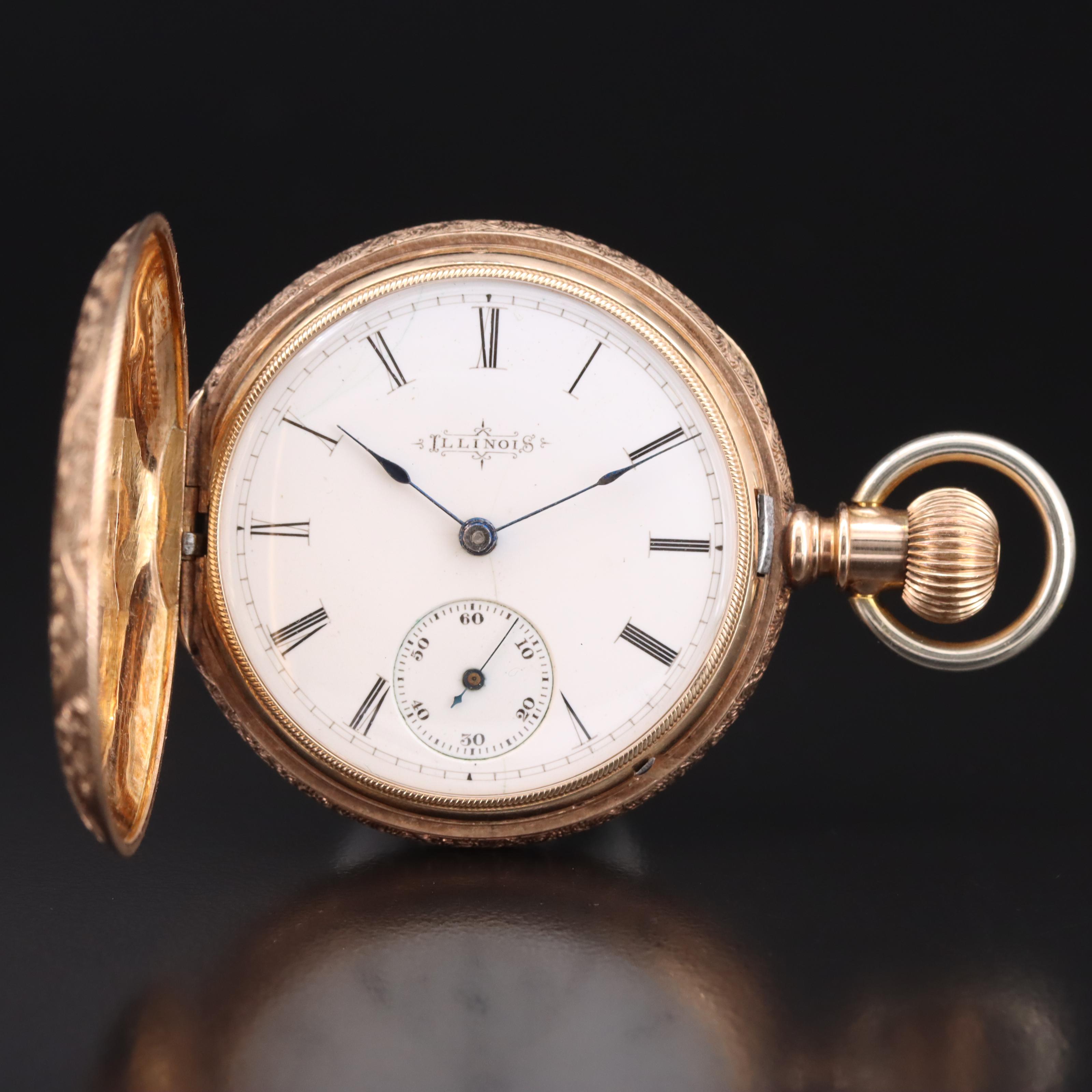 1890 Illinois 14K Diamond and Garnet Pocket Watch