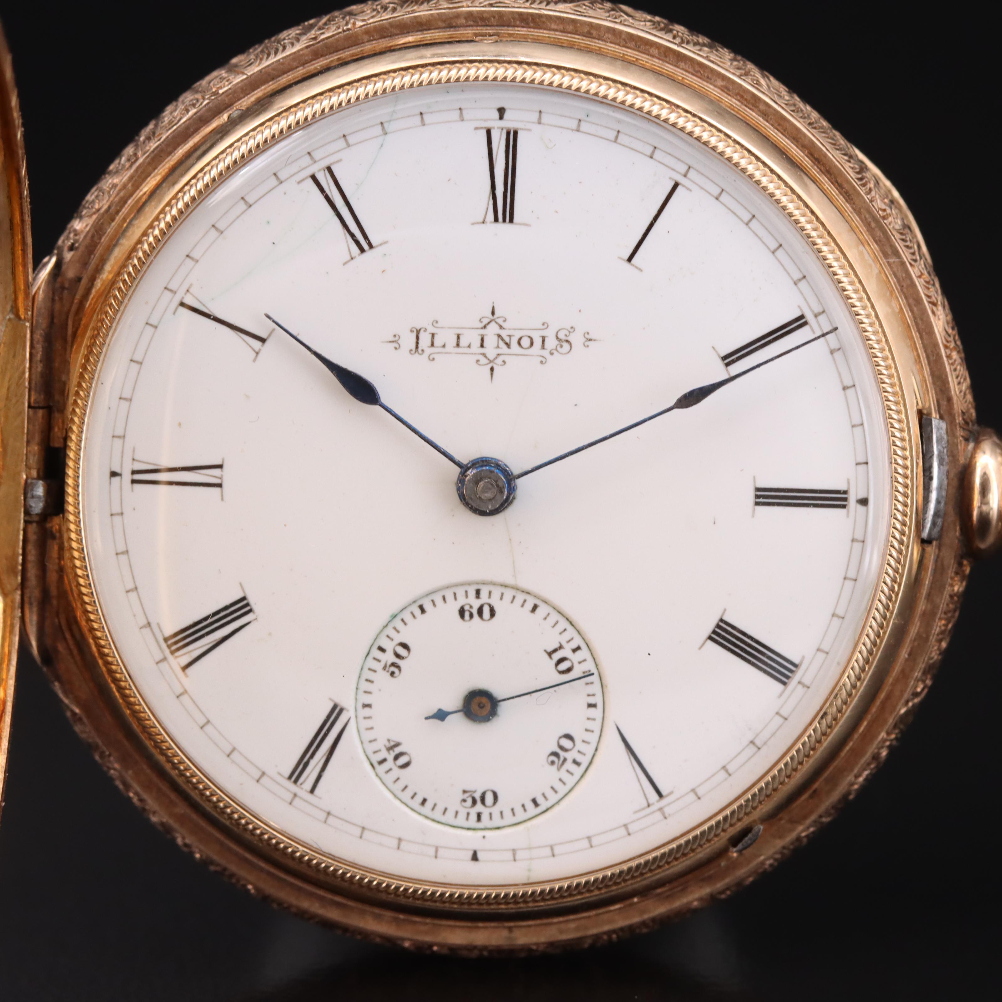 1890 Illinois 14K Diamond and Garnet Pocket Watch