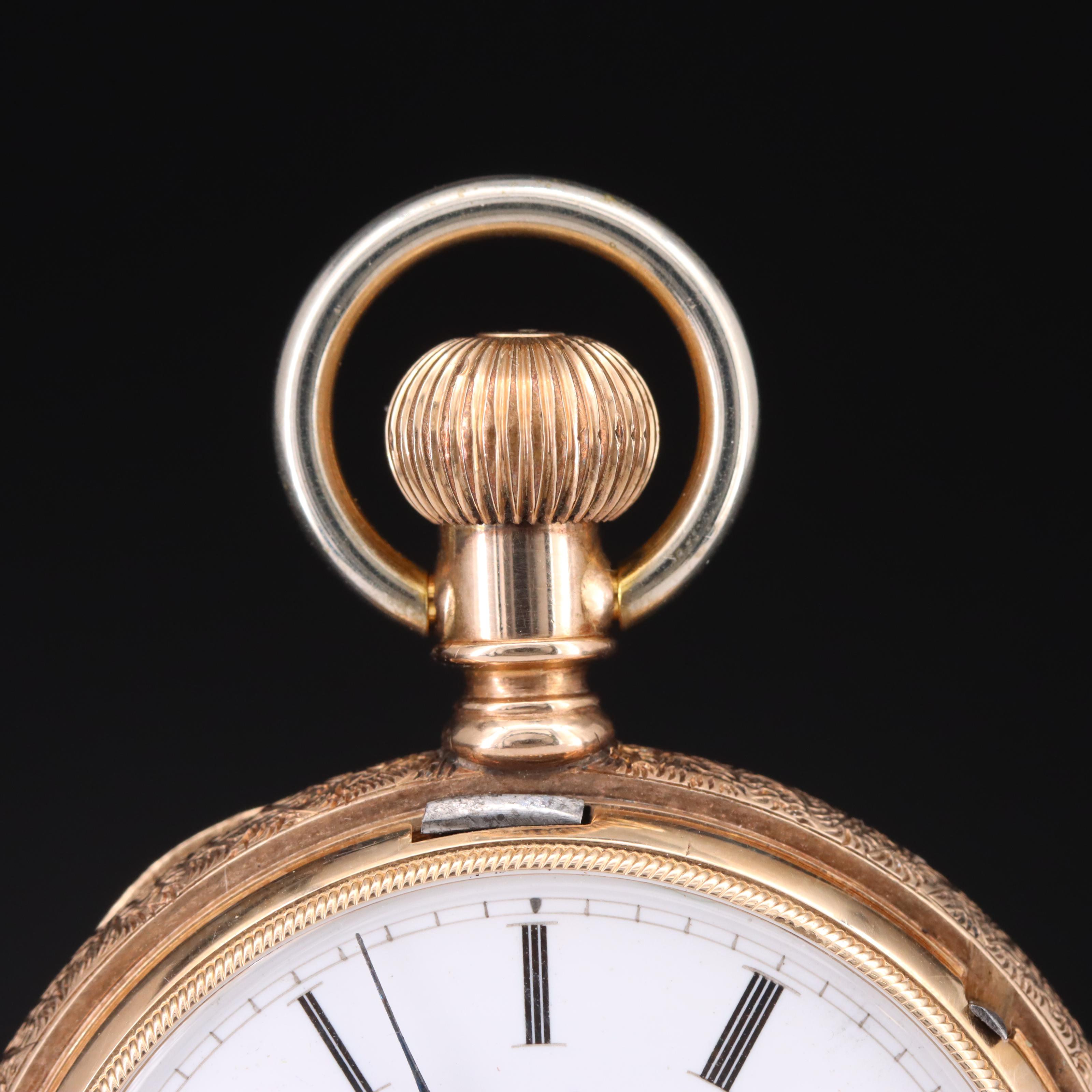 1890 Illinois 14K Diamond and Garnet Pocket Watch