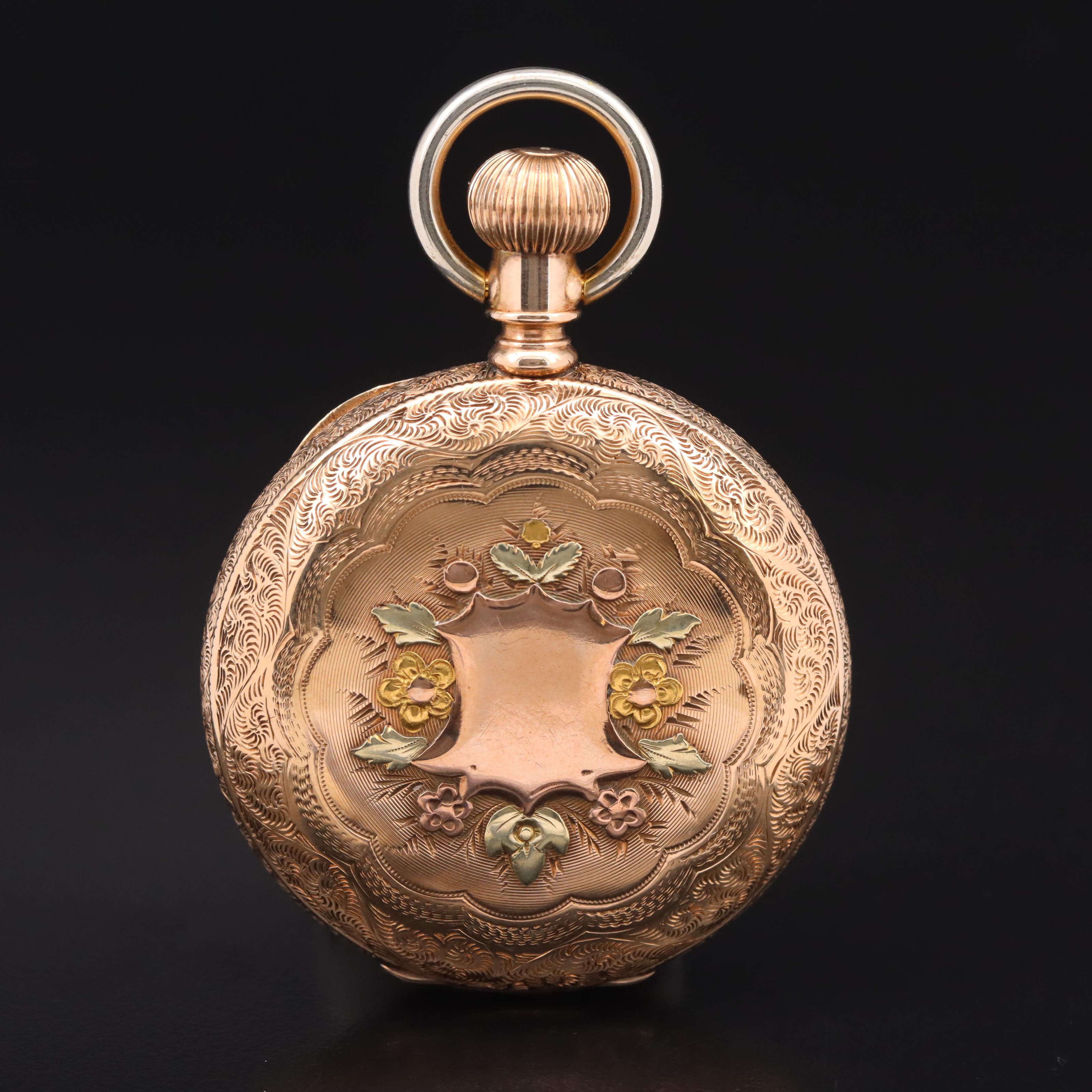 1890 Illinois 14K Diamond and Garnet Pocket Watch