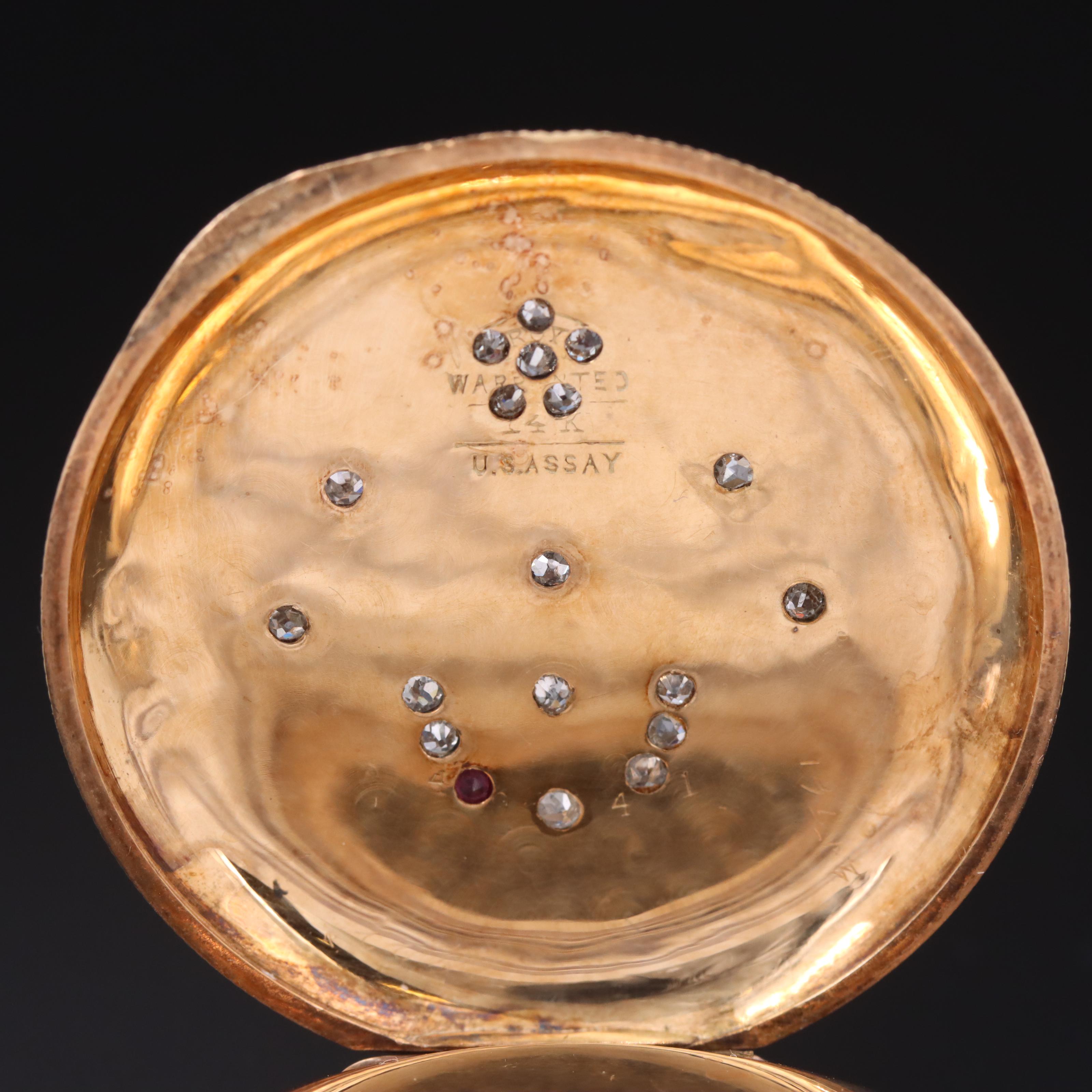 1890 Illinois 14K Diamond and Garnet Pocket Watch