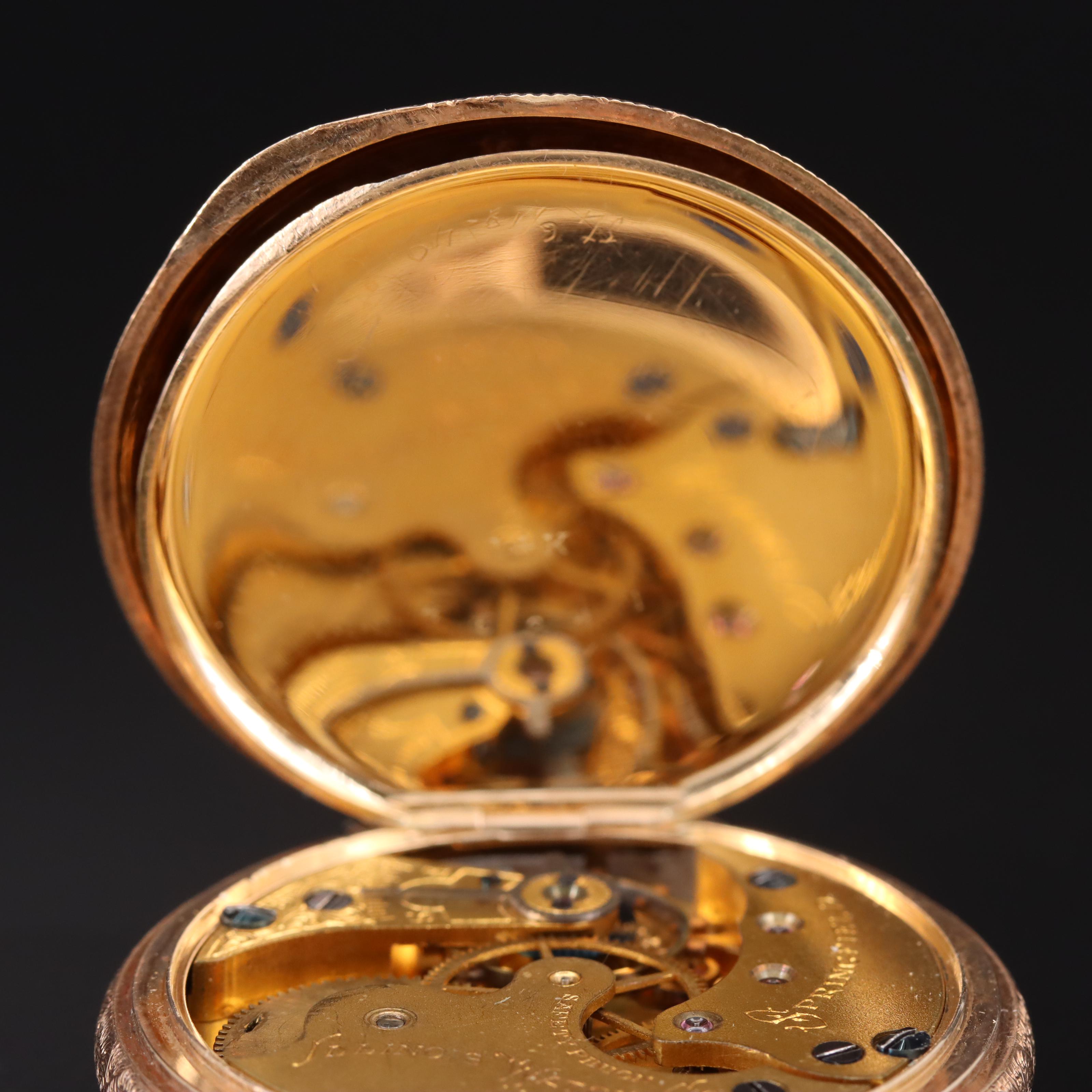 1890 Illinois 14K Diamond and Garnet Pocket Watch