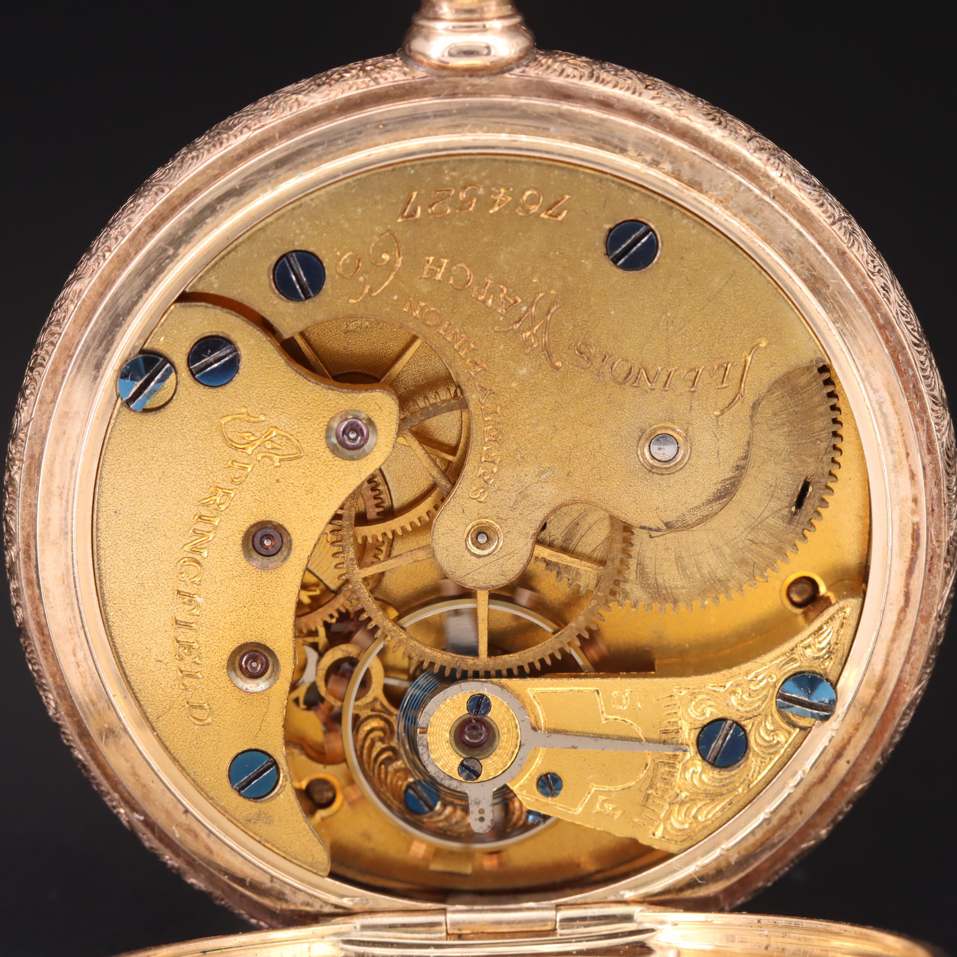 1890 Illinois 14K Diamond and Garnet Pocket Watch
