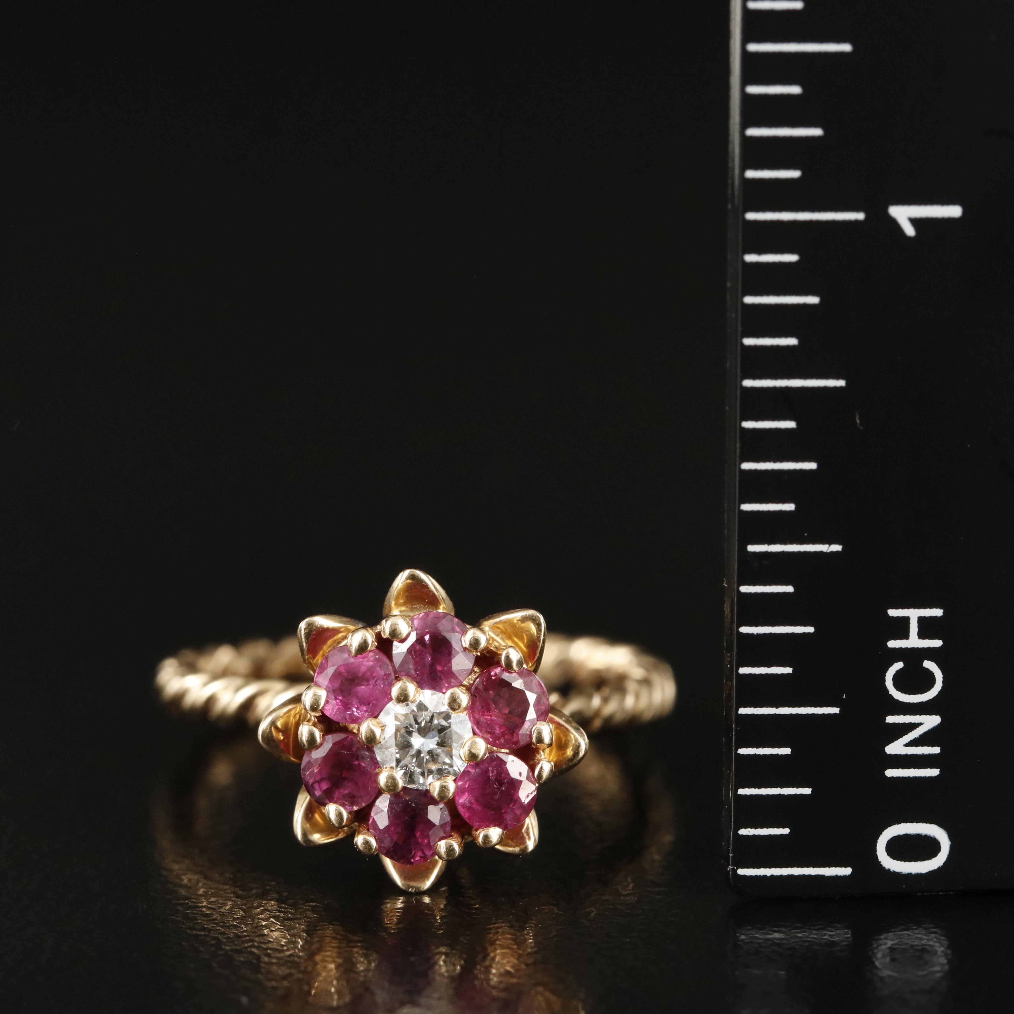 Vintage 14K Diamond, Seed Pearl, Ruby and Sapphire Flower Rings