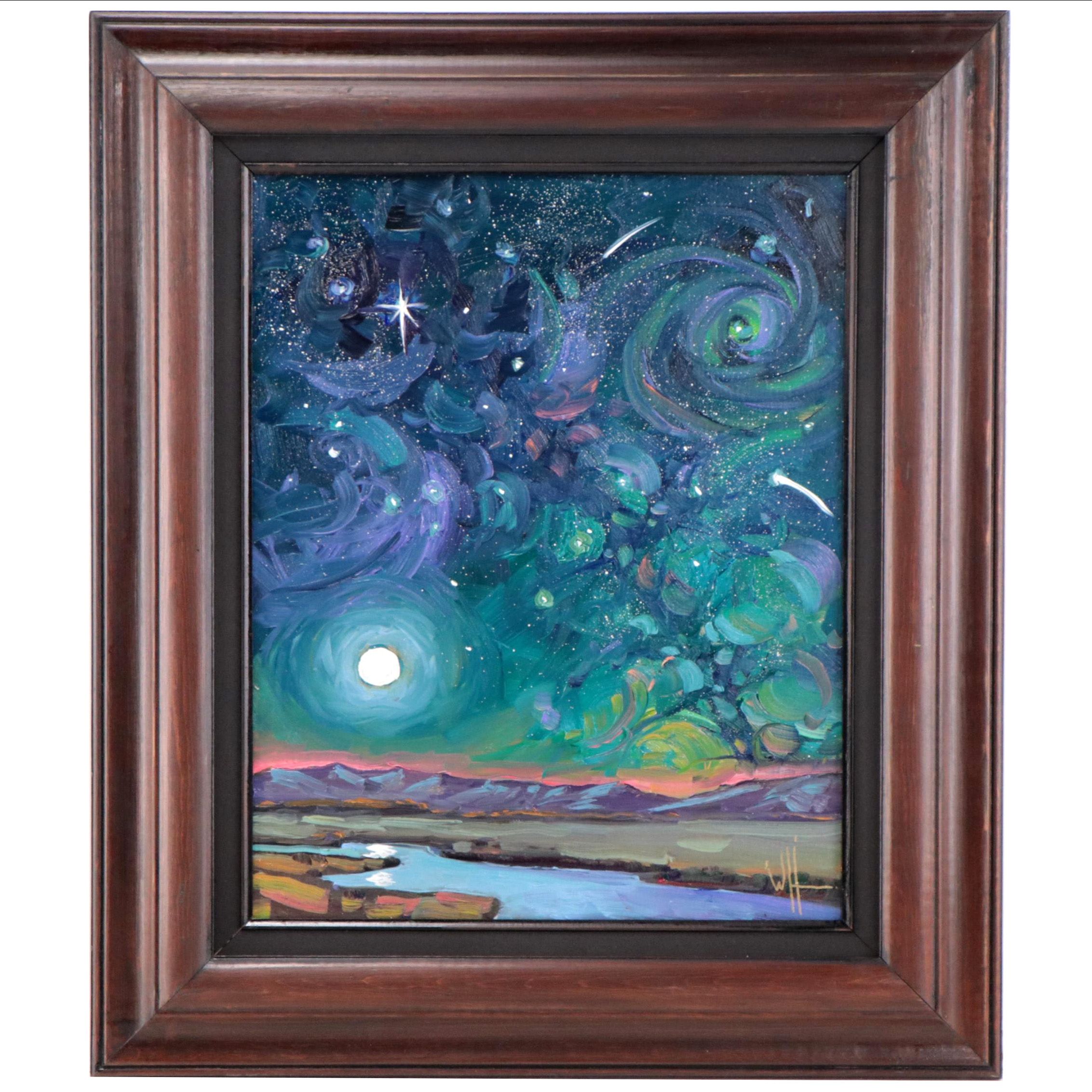 William Hawkins Landscape Oil Painting of Night Sky, 21st Century