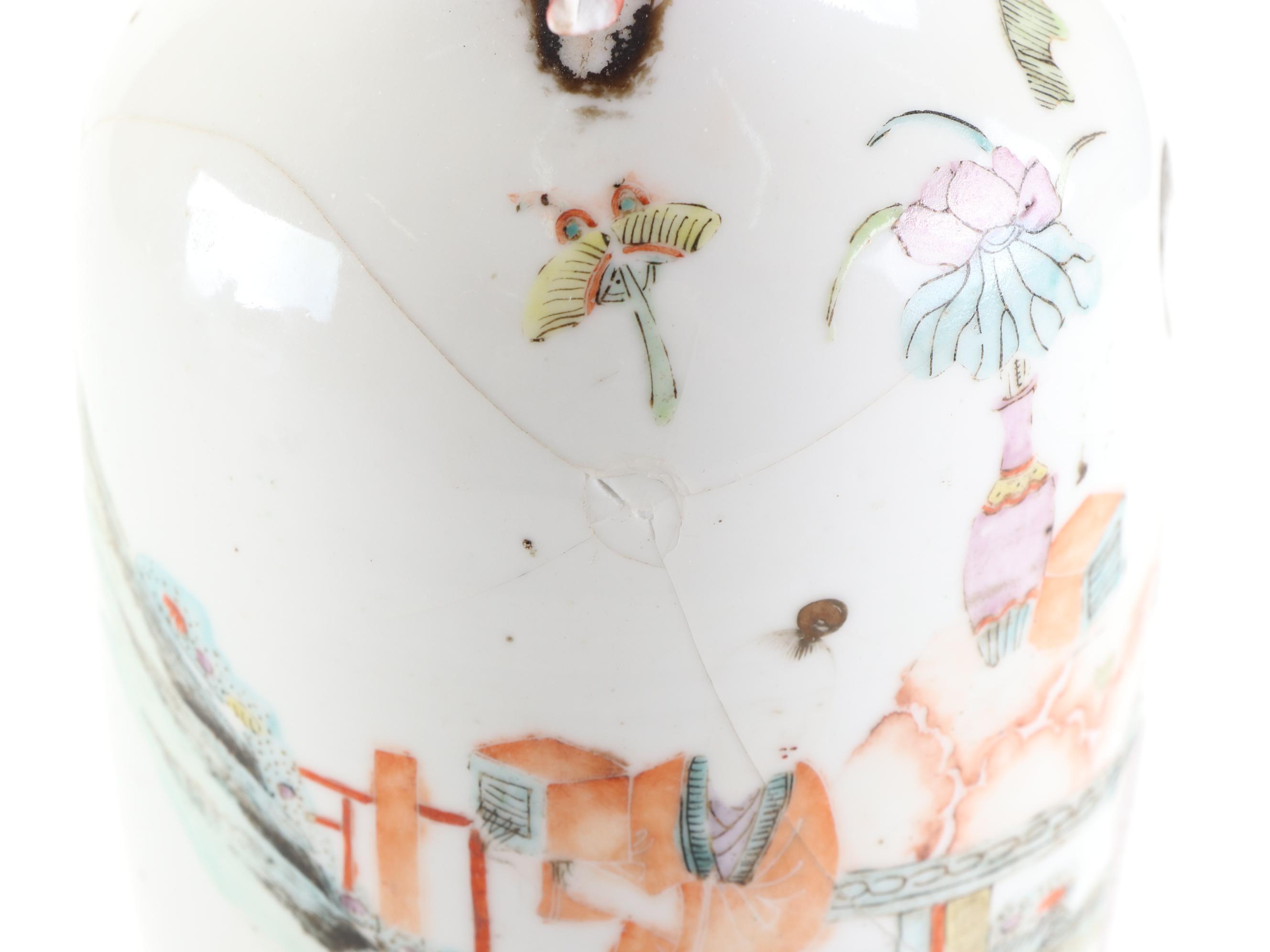 Chinese Hand-Painted Porcelain Poem Vase and Teapot Lamps