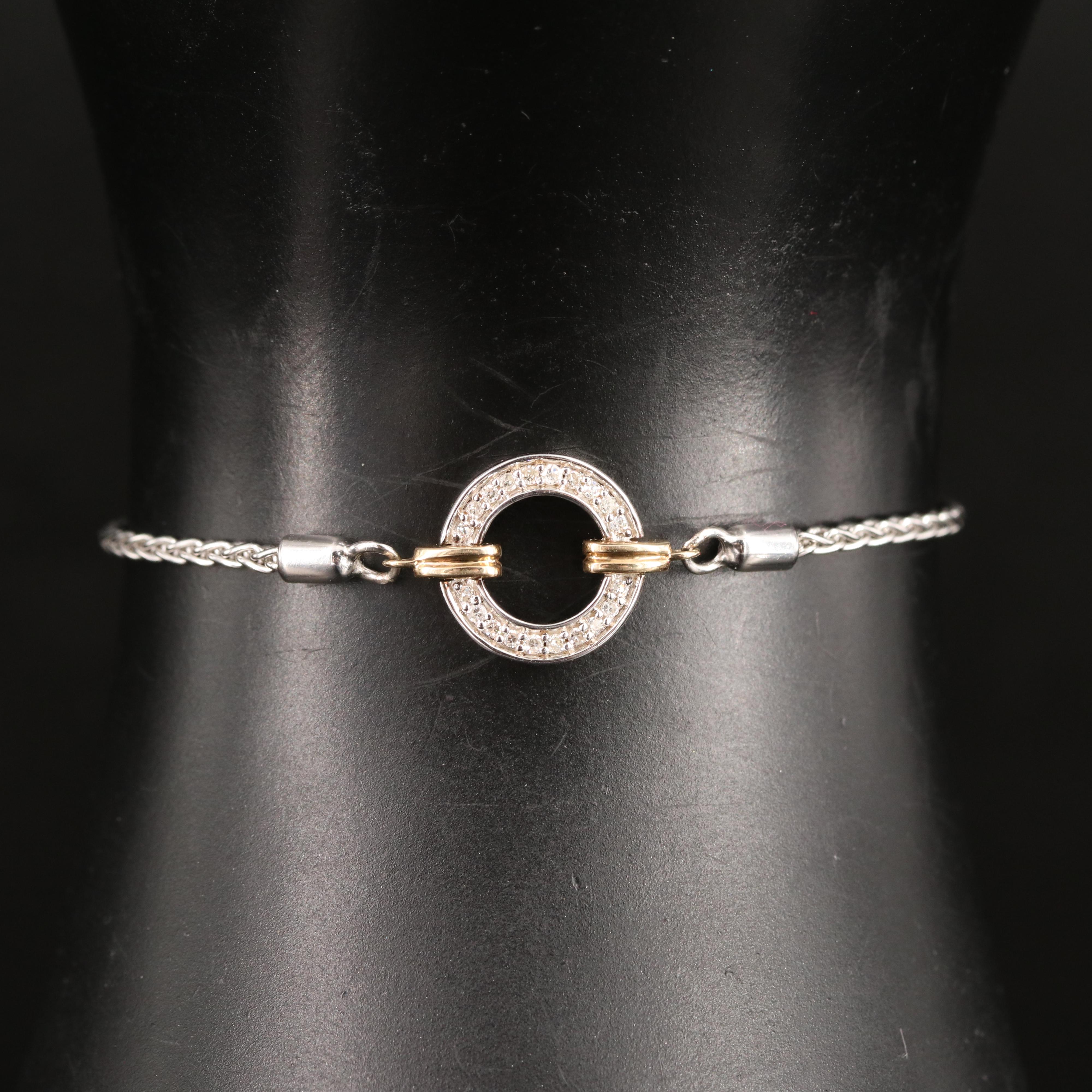 Sterling Diamond Bolo Bracelet with 10K Accents