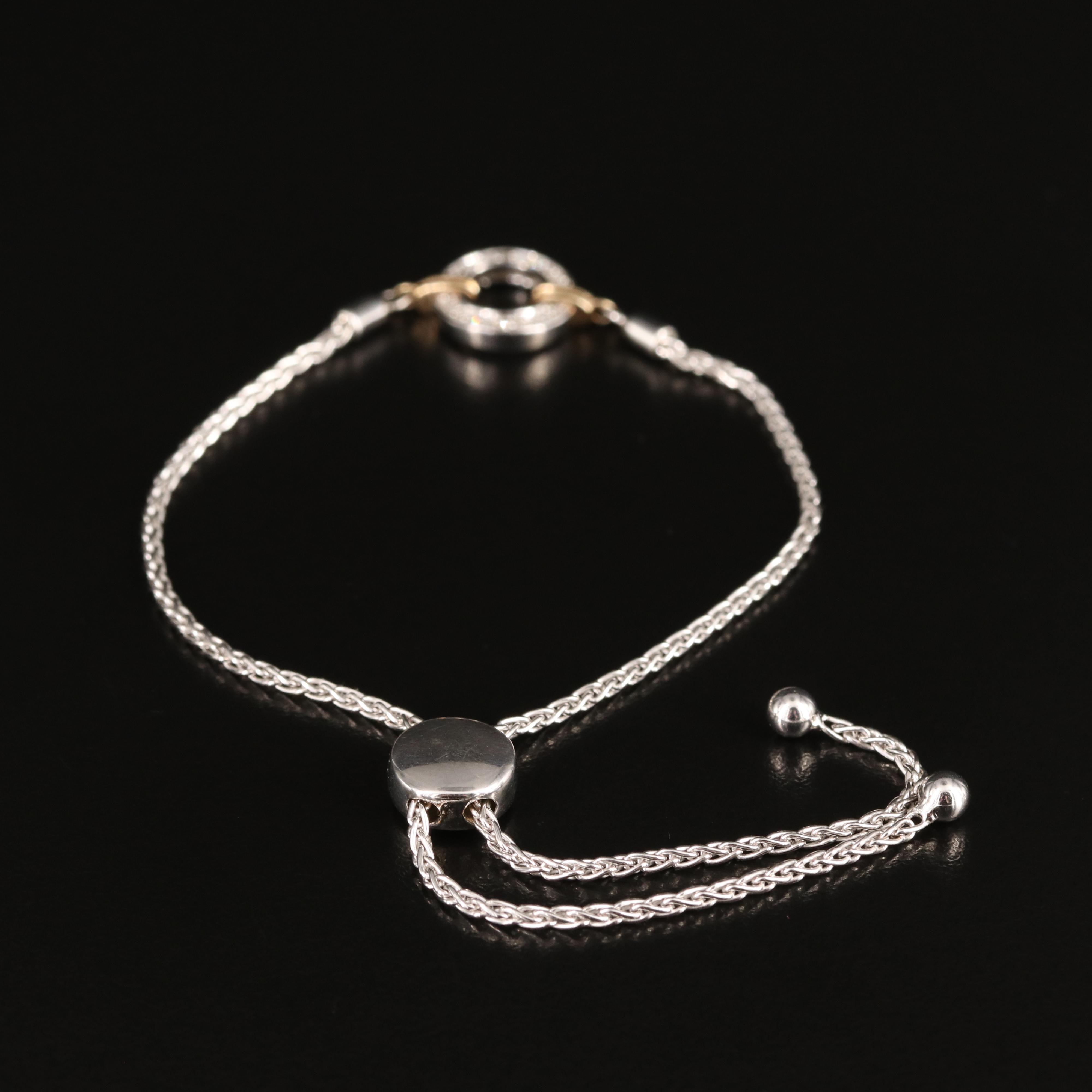 Sterling Diamond Bolo Bracelet with 10K Accents