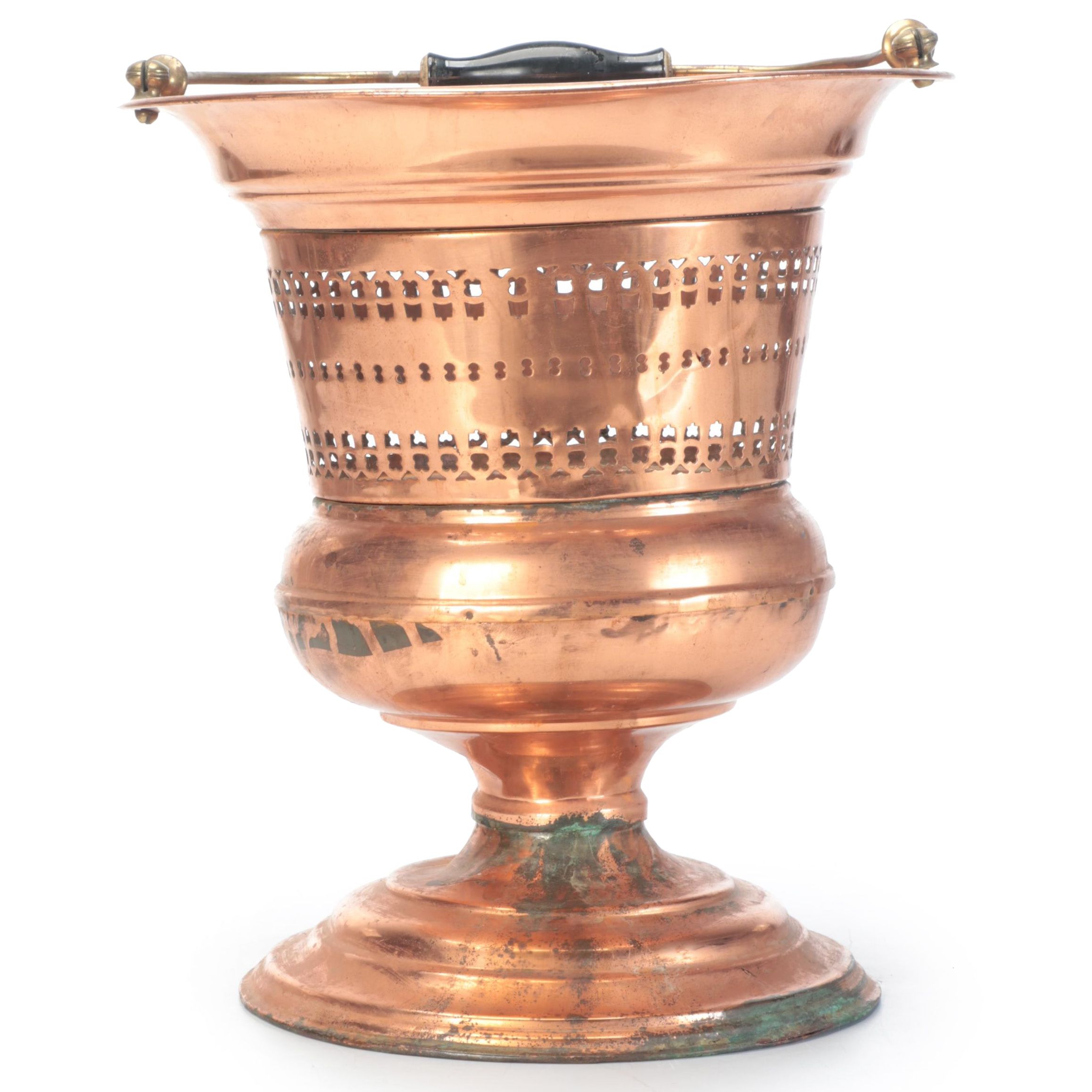 Reticulated Copper Basket with Brass Handle