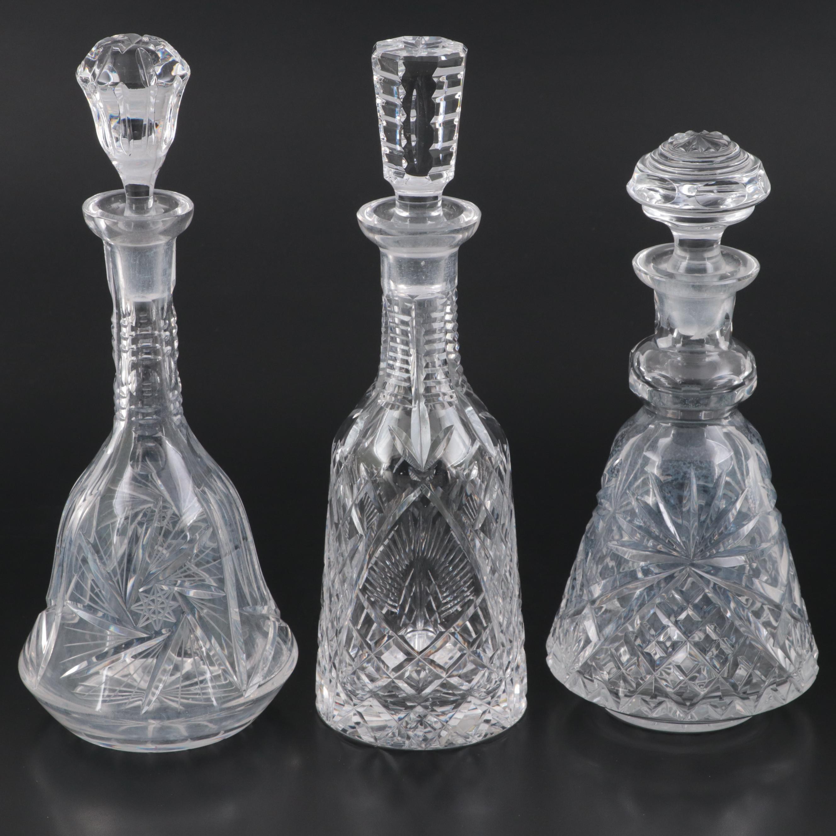 Cut Glass Decanters with Stieff Pewter Historic Newport Decanter Labels