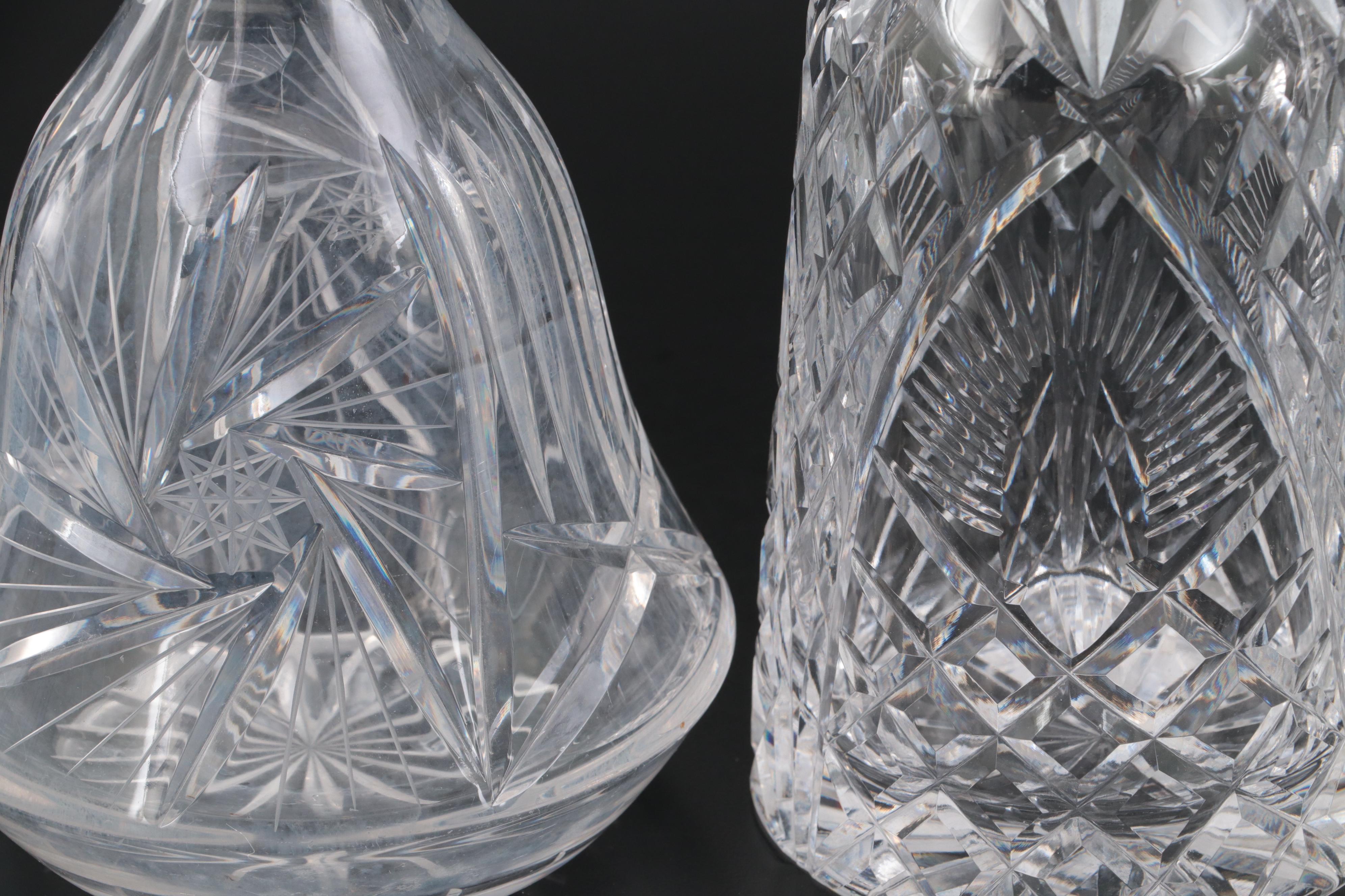 Cut Glass Decanters with Stieff Pewter Historic Newport Decanter Labels