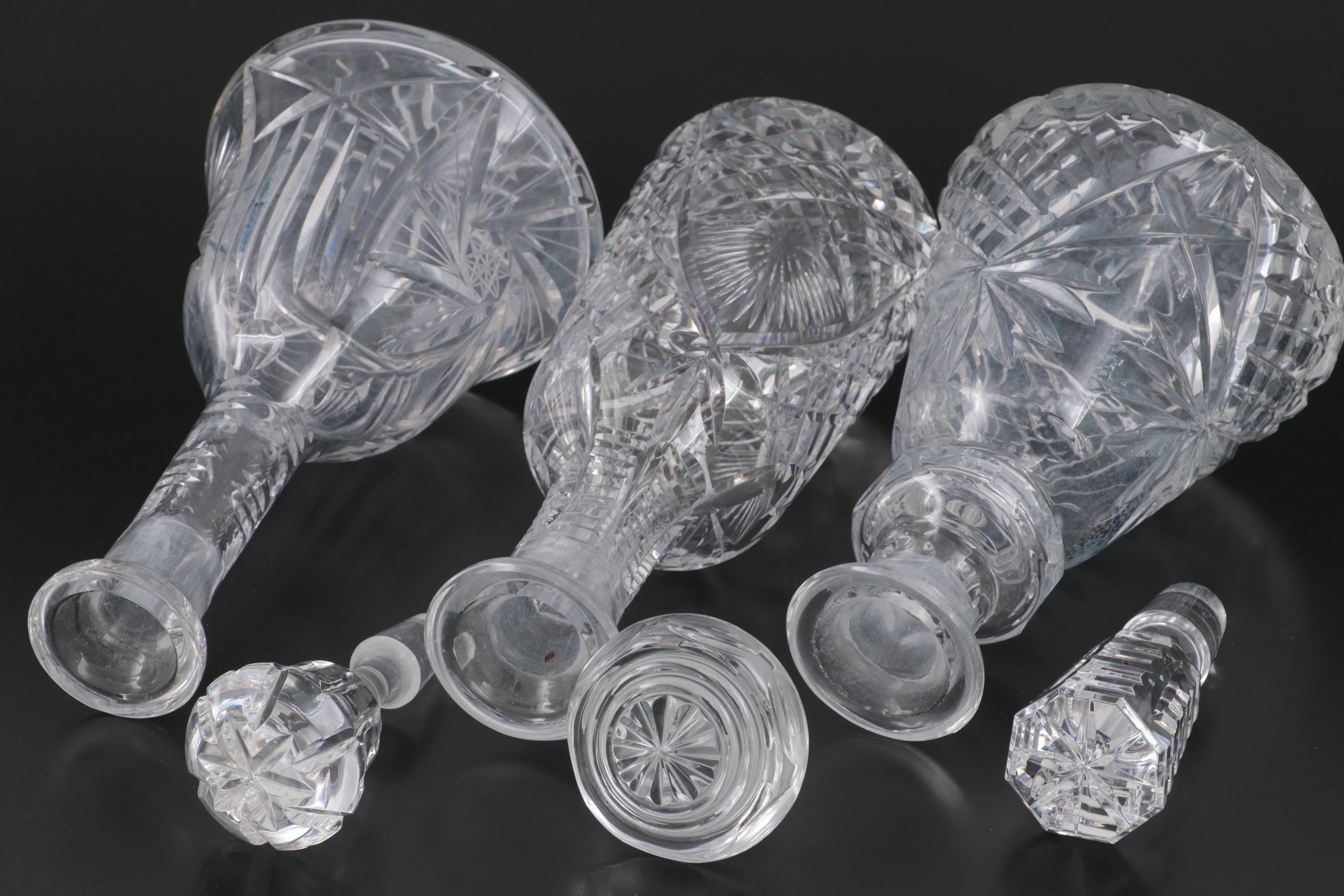 Cut Glass Decanters with Stieff Pewter Historic Newport Decanter Labels