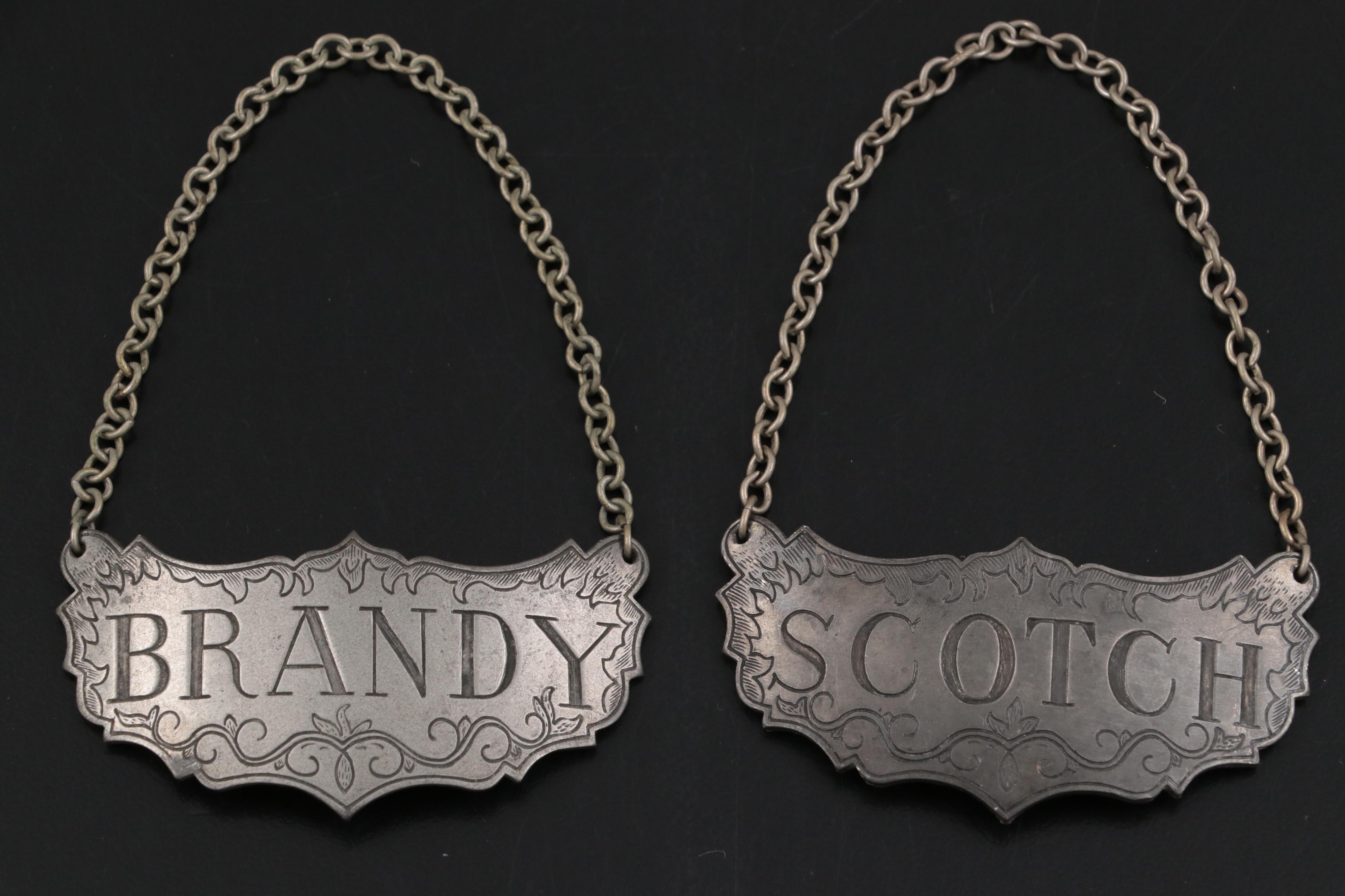 Cut Glass Decanters with Stieff Pewter Historic Newport Decanter Labels