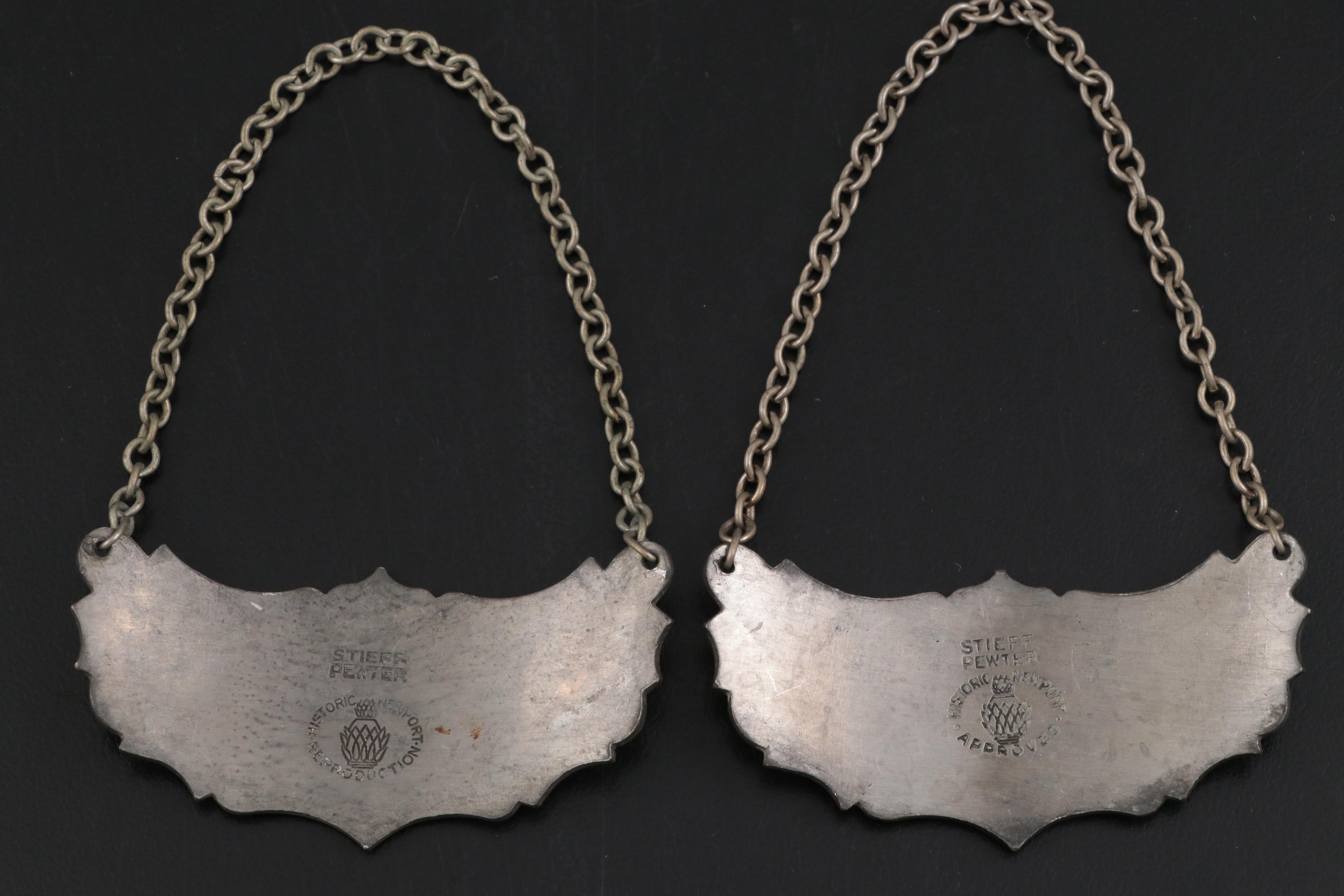 Cut Glass Decanters with Stieff Pewter Historic Newport Decanter Labels