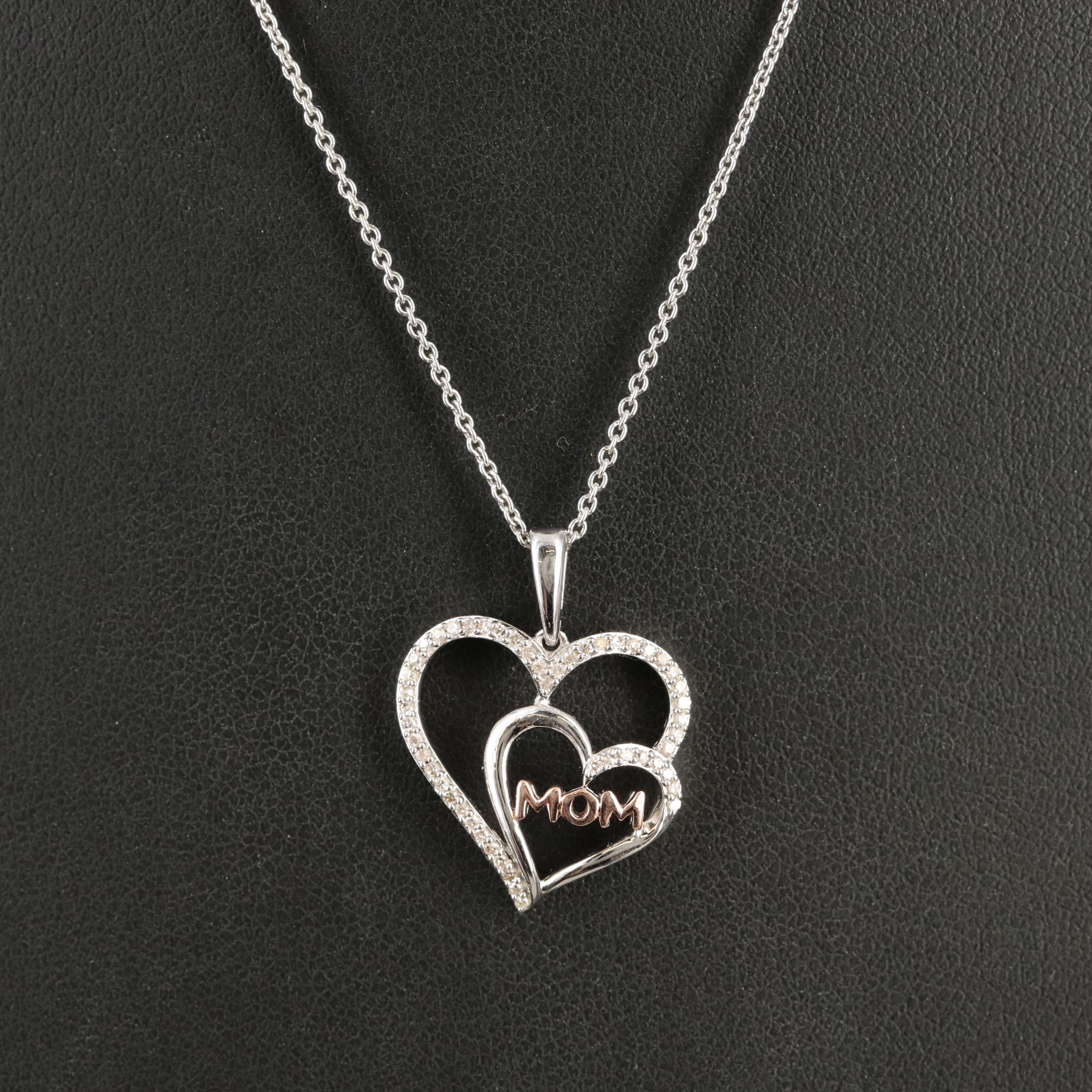 Hallmark Sterling Diamond "Mom" Heart Necklace with 10K Rose Gold Accents