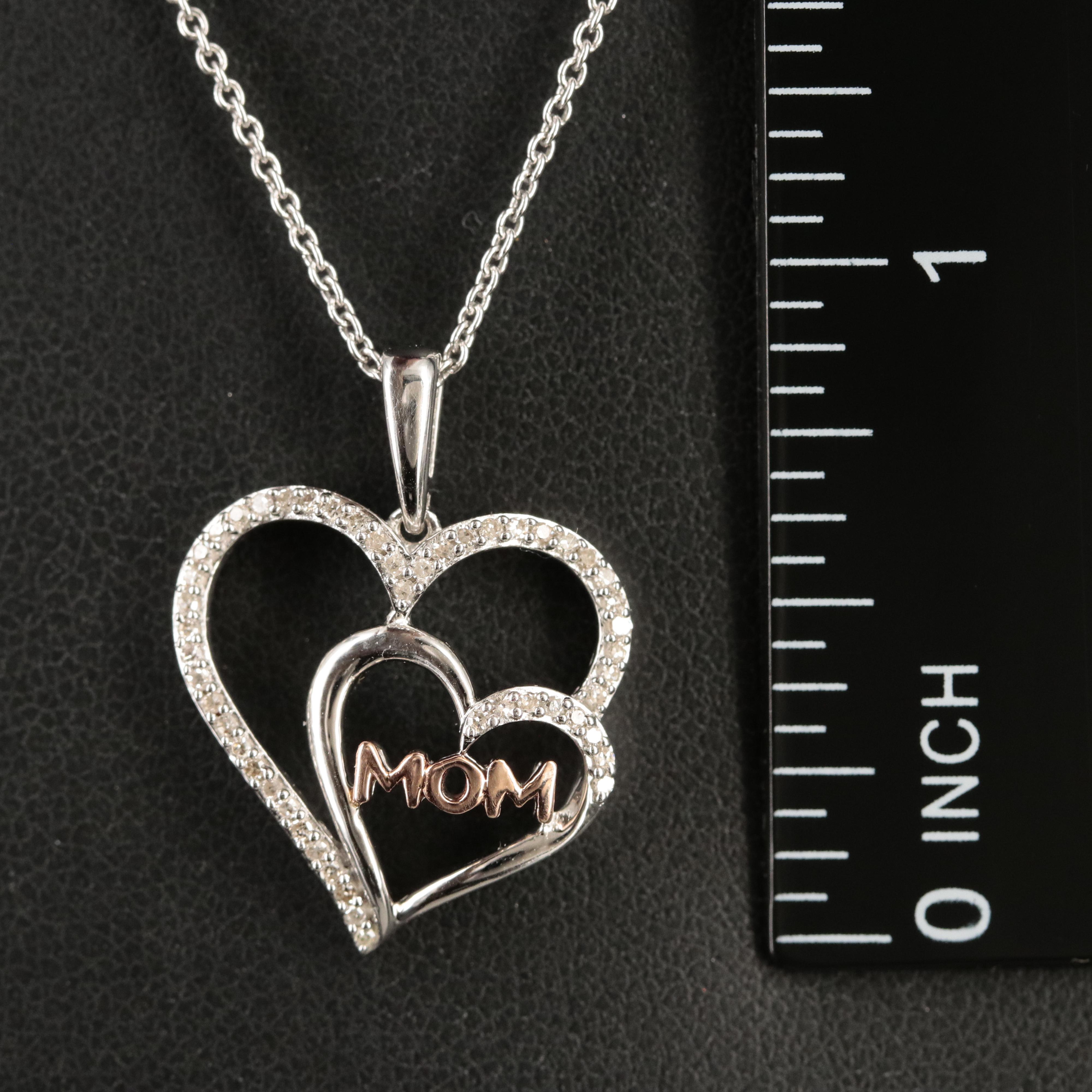 Hallmark Sterling Diamond "Mom" Heart Necklace with 10K Rose Gold Accents