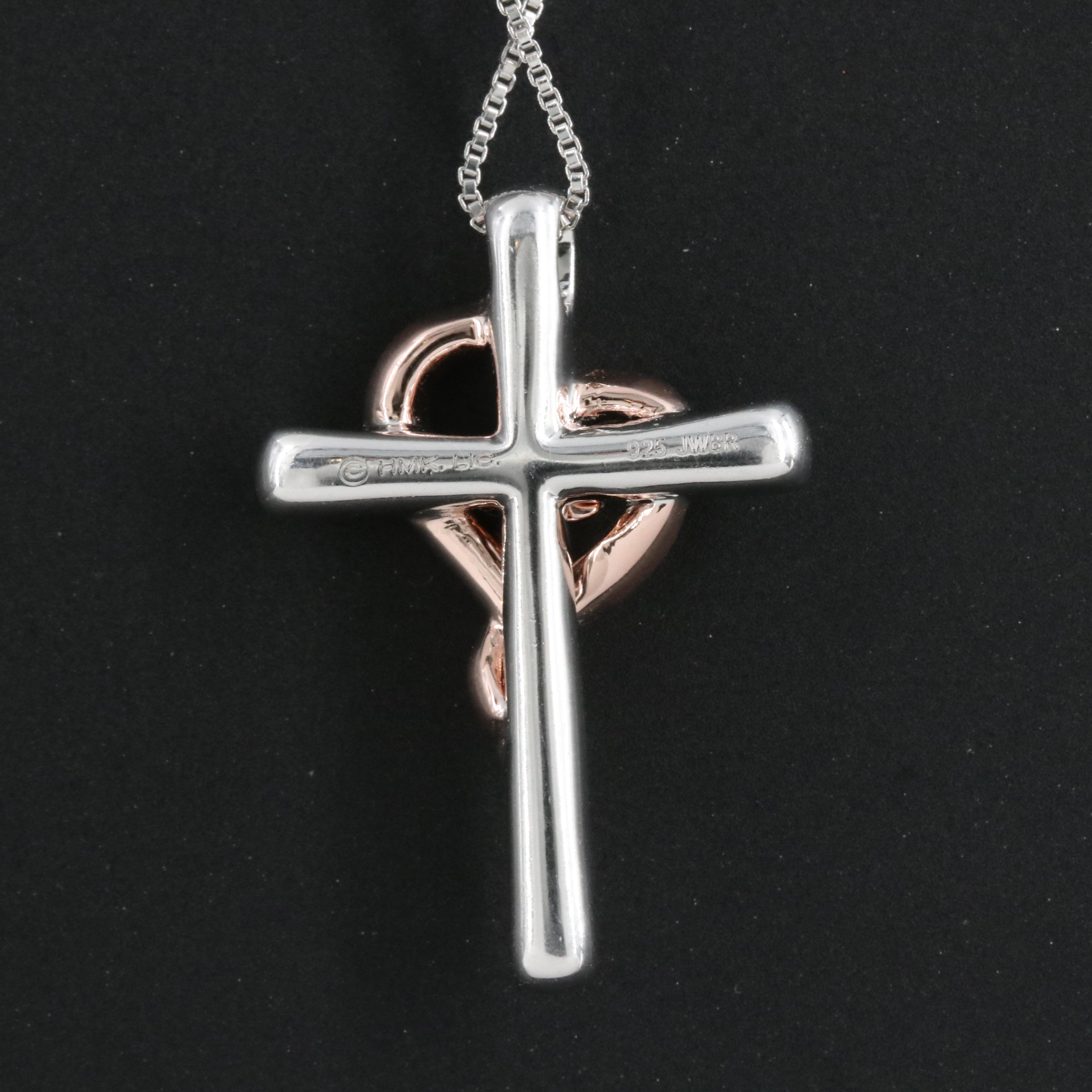 Sterling Diamond Cross with Heart Pendant Necklace