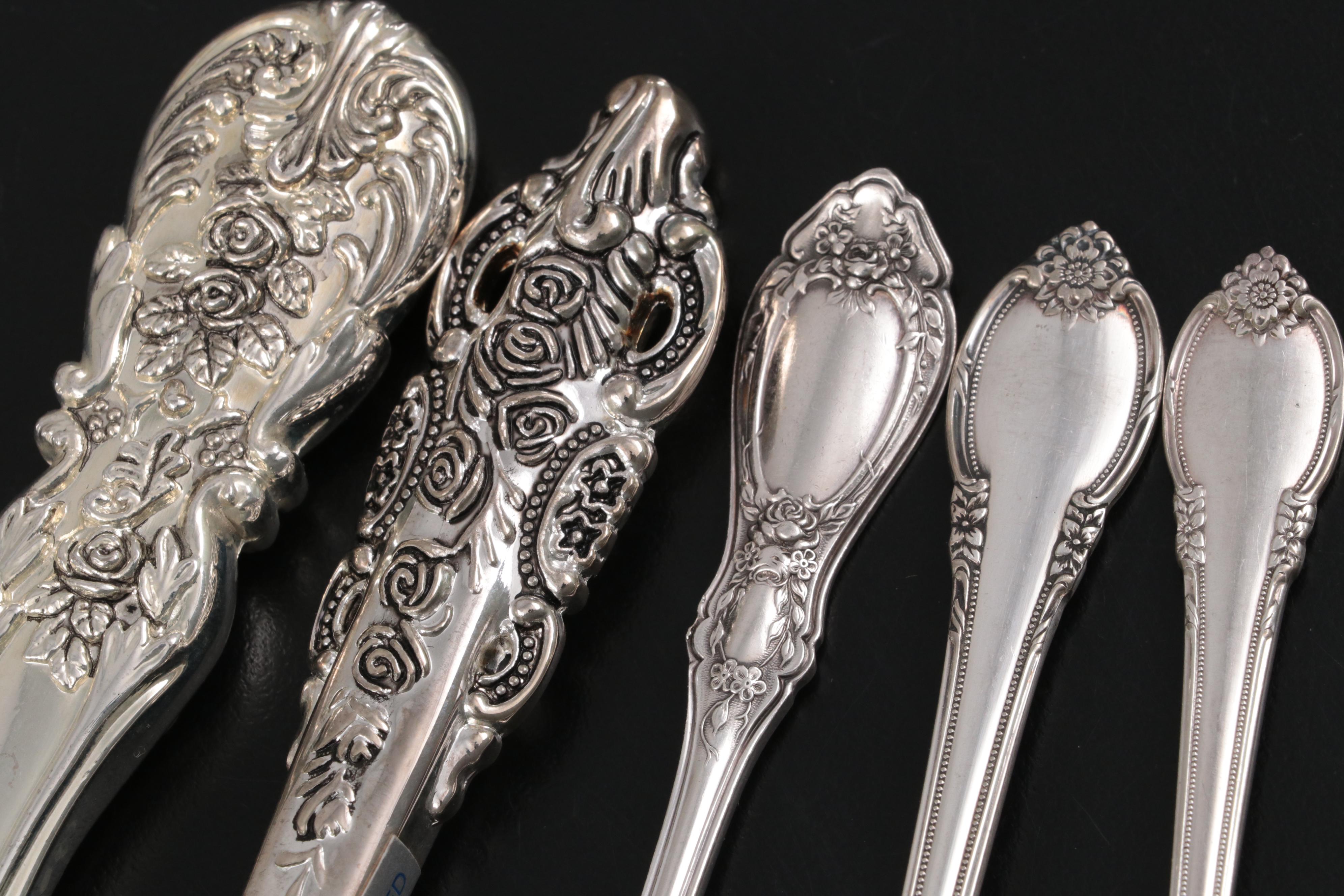 Ambassador Sterling Silver Handle Tongs and Other Silver Plated Flateware