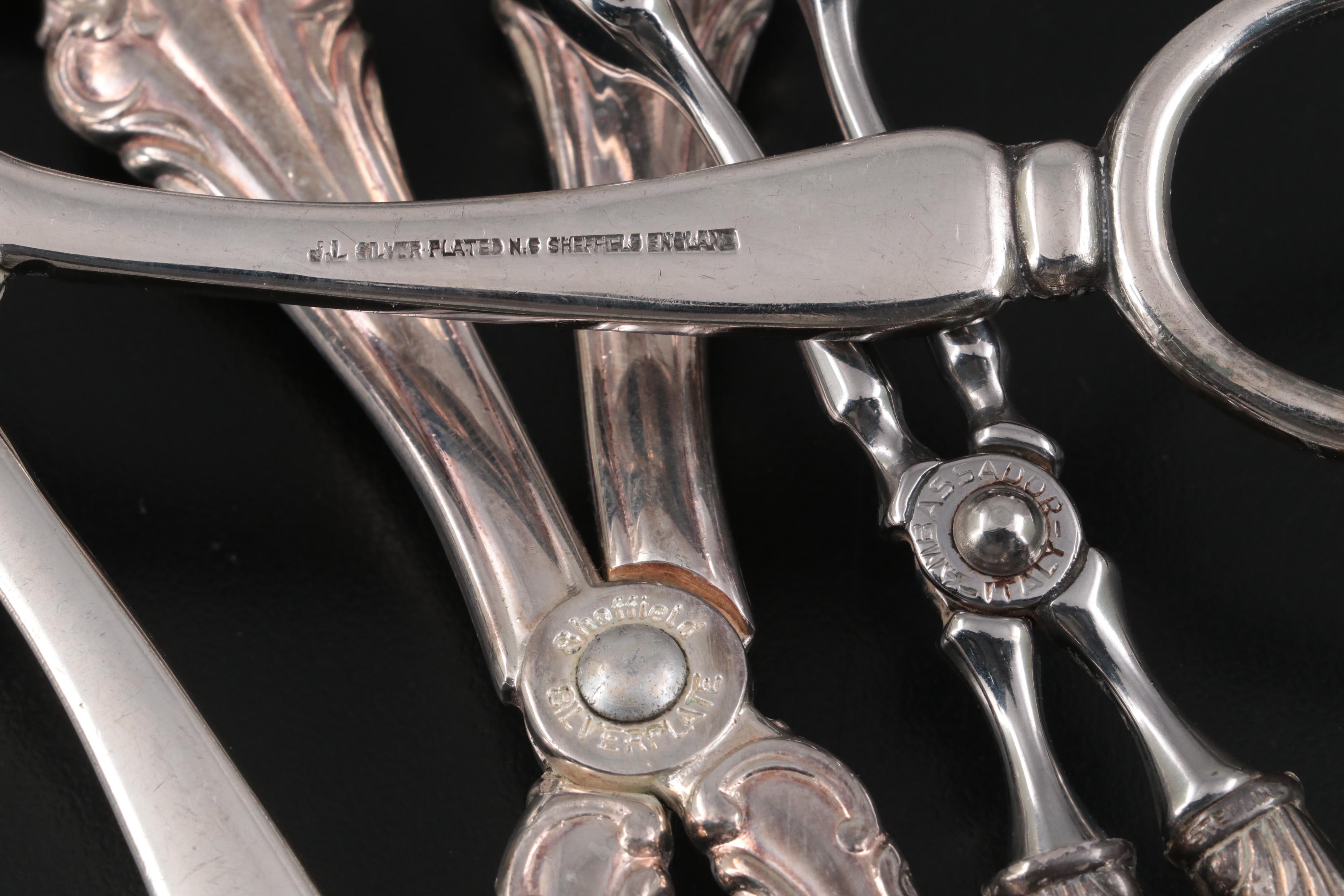 Ambassador Sterling Silver Handle Tongs and Other Silver Plated Flateware