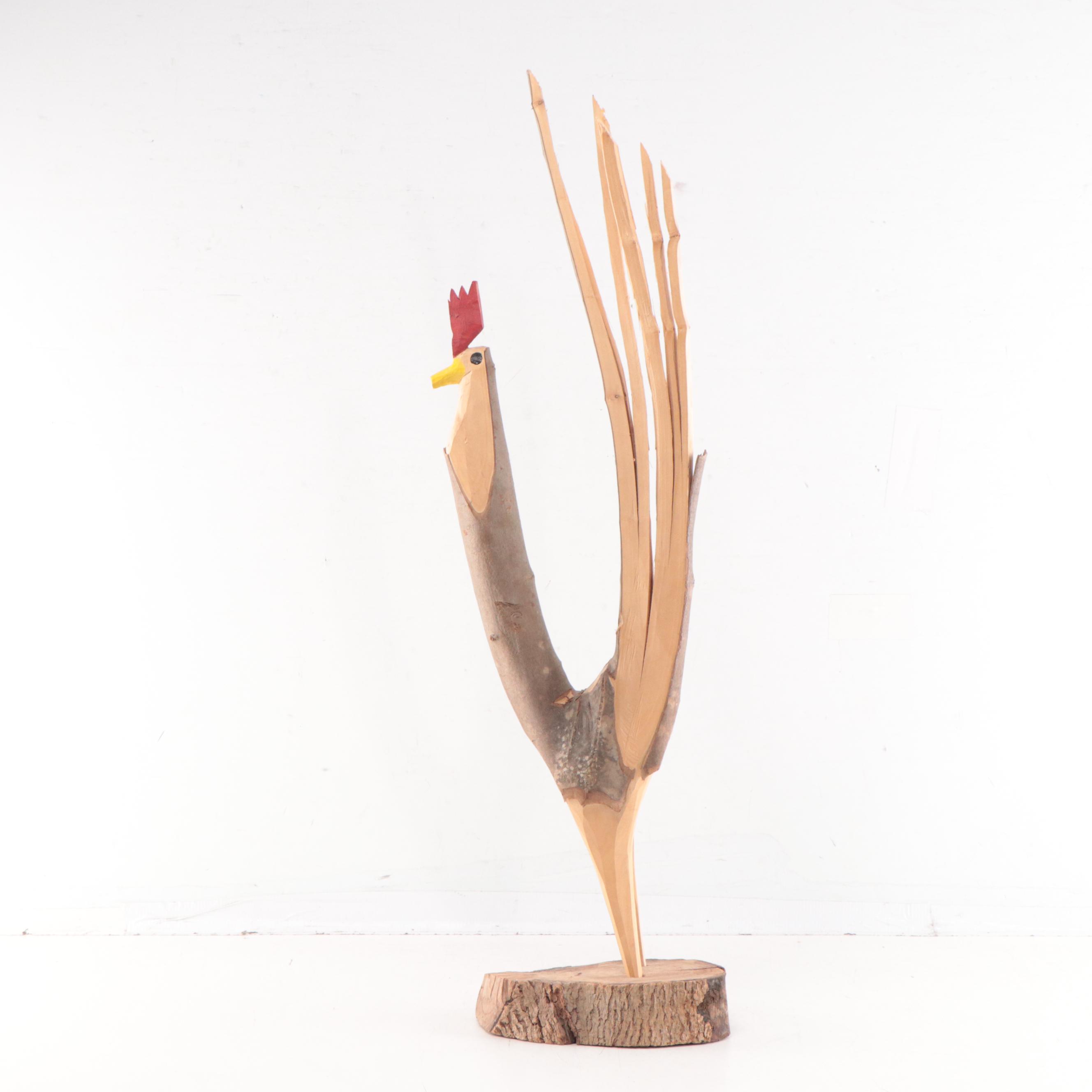 Minnie and Garland Adkins Folk Art Mixed Media Sculpture of a Rooster
