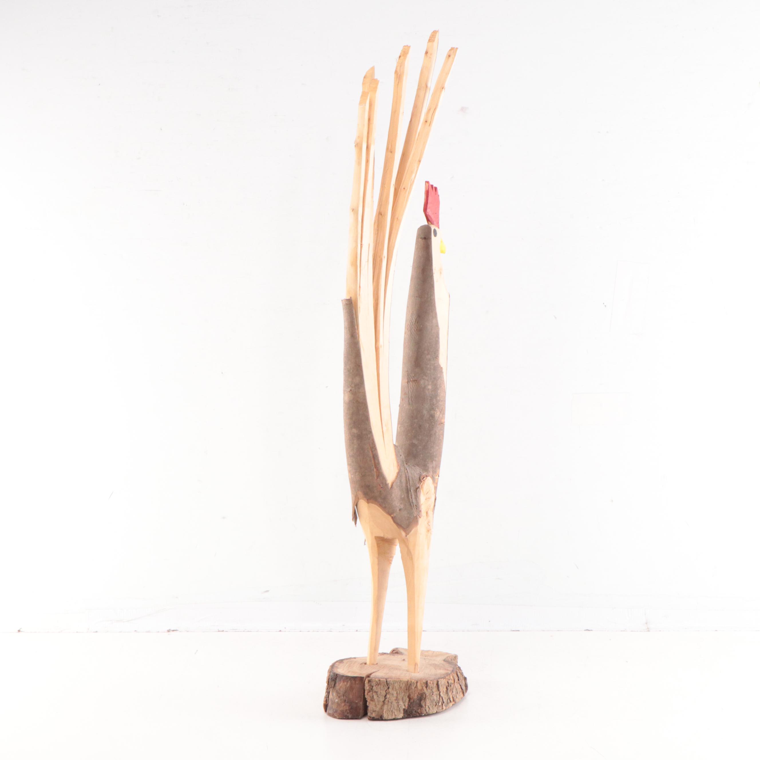 Minnie and Garland Adkins Folk Art Mixed Media Sculpture of a Rooster