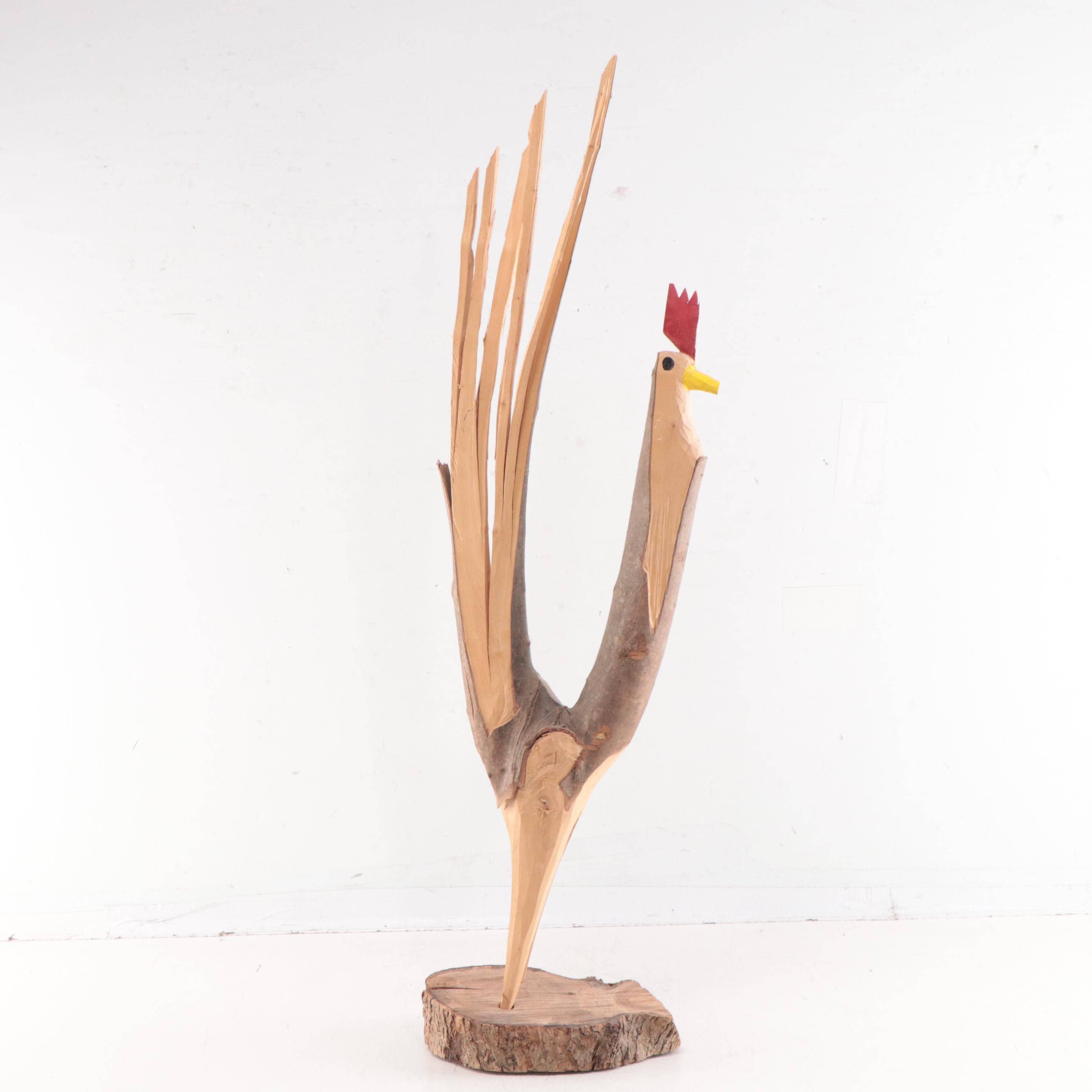 Minnie and Garland Adkins Folk Art Mixed Media Sculpture of a Rooster