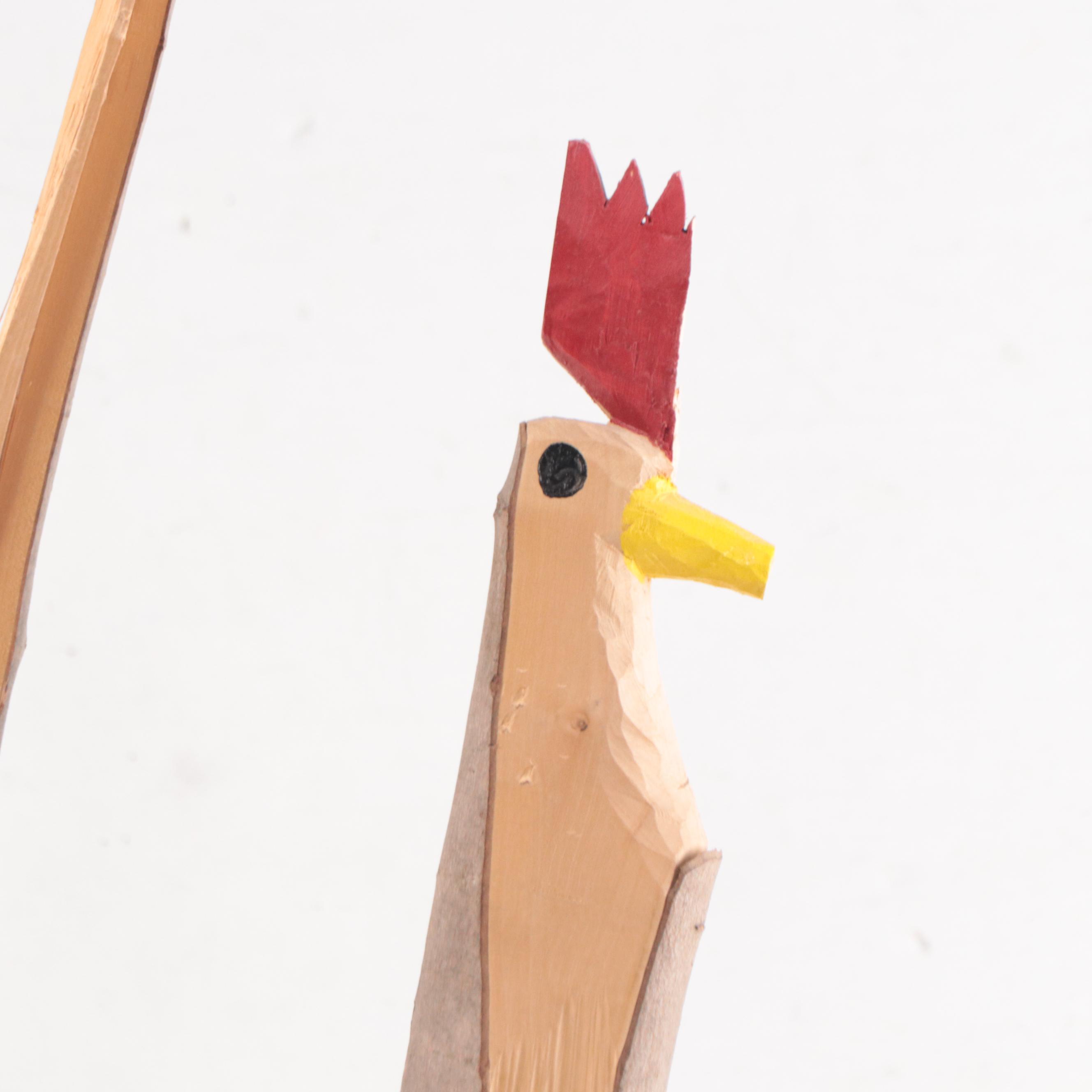 Minnie and Garland Adkins Folk Art Mixed Media Sculpture of a Rooster