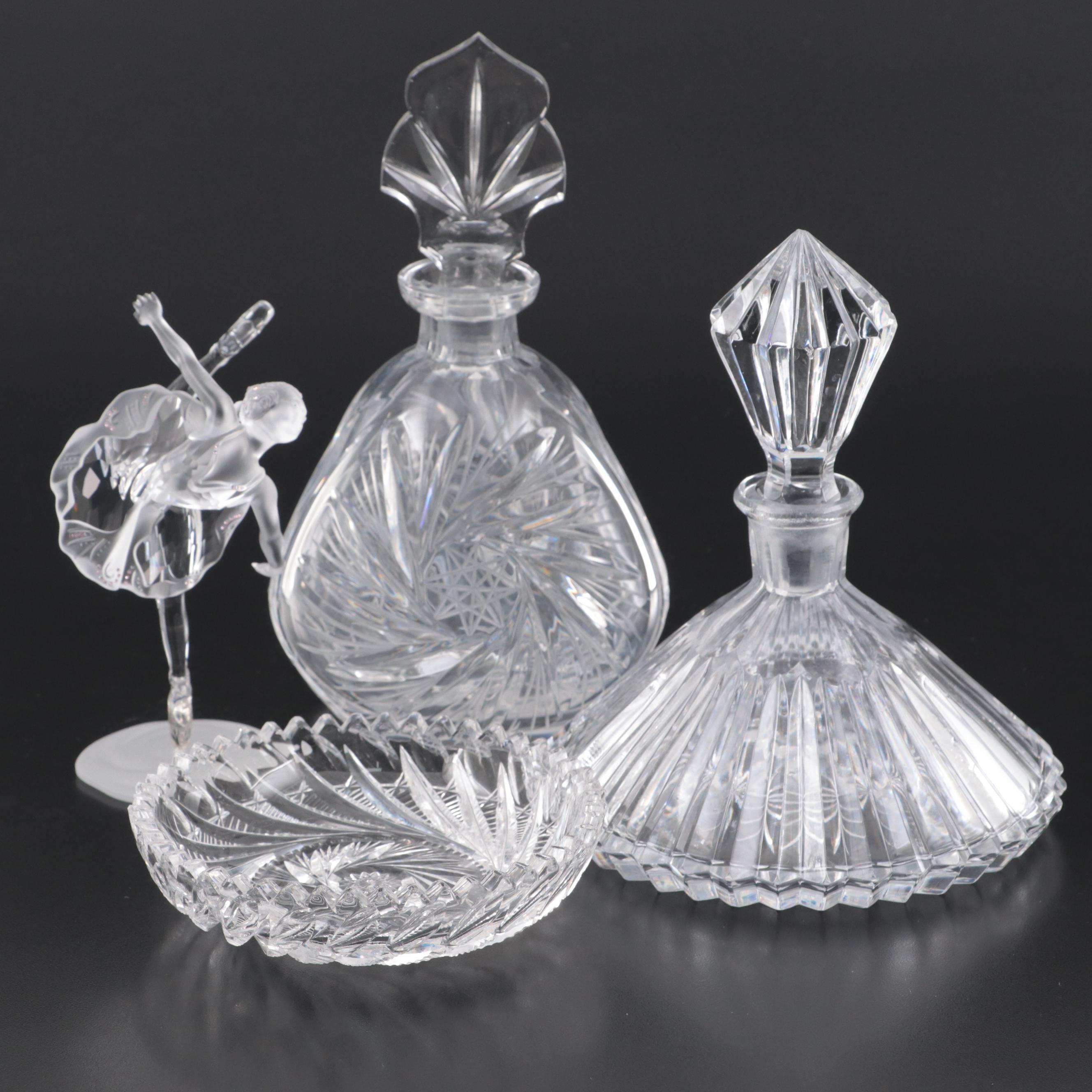 Crystal and Glass Perfume Bottles, Pin Dish, Swarovski Ballerina Figurine