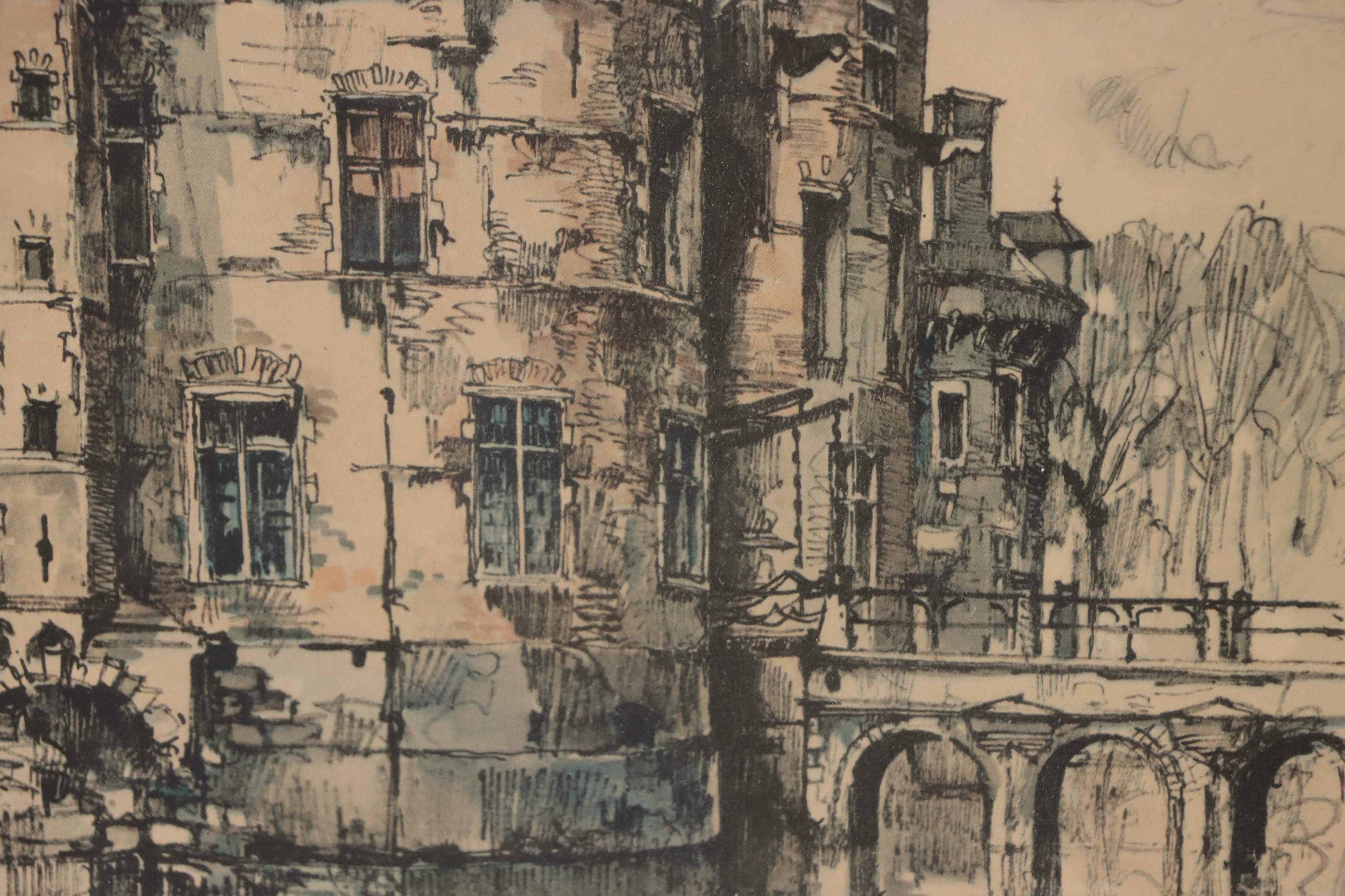 Offset Lithographs of Buildings on Water