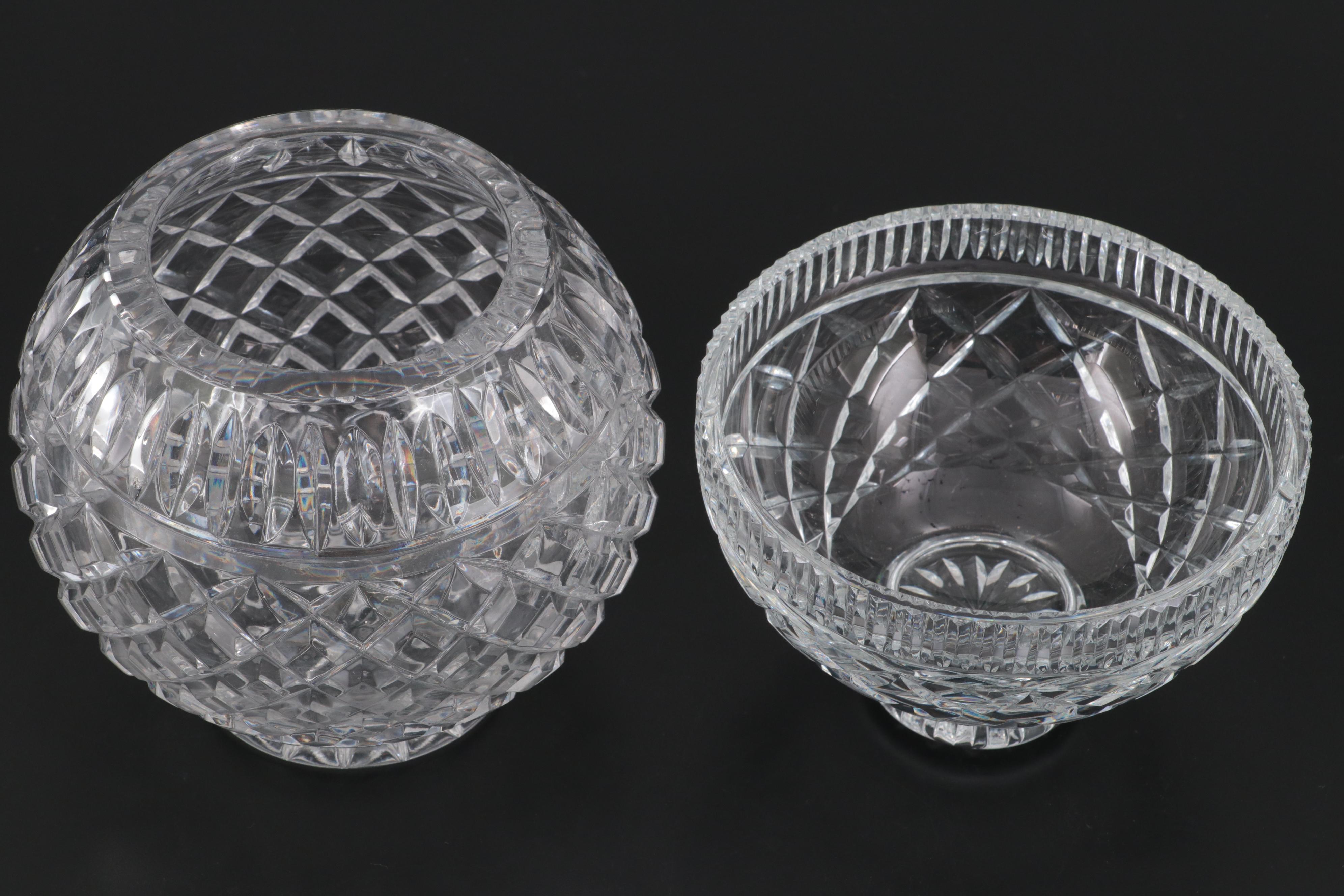 Cut Crystal Vases, Footed Bowl, Jar and Pitcher Including Waterford
