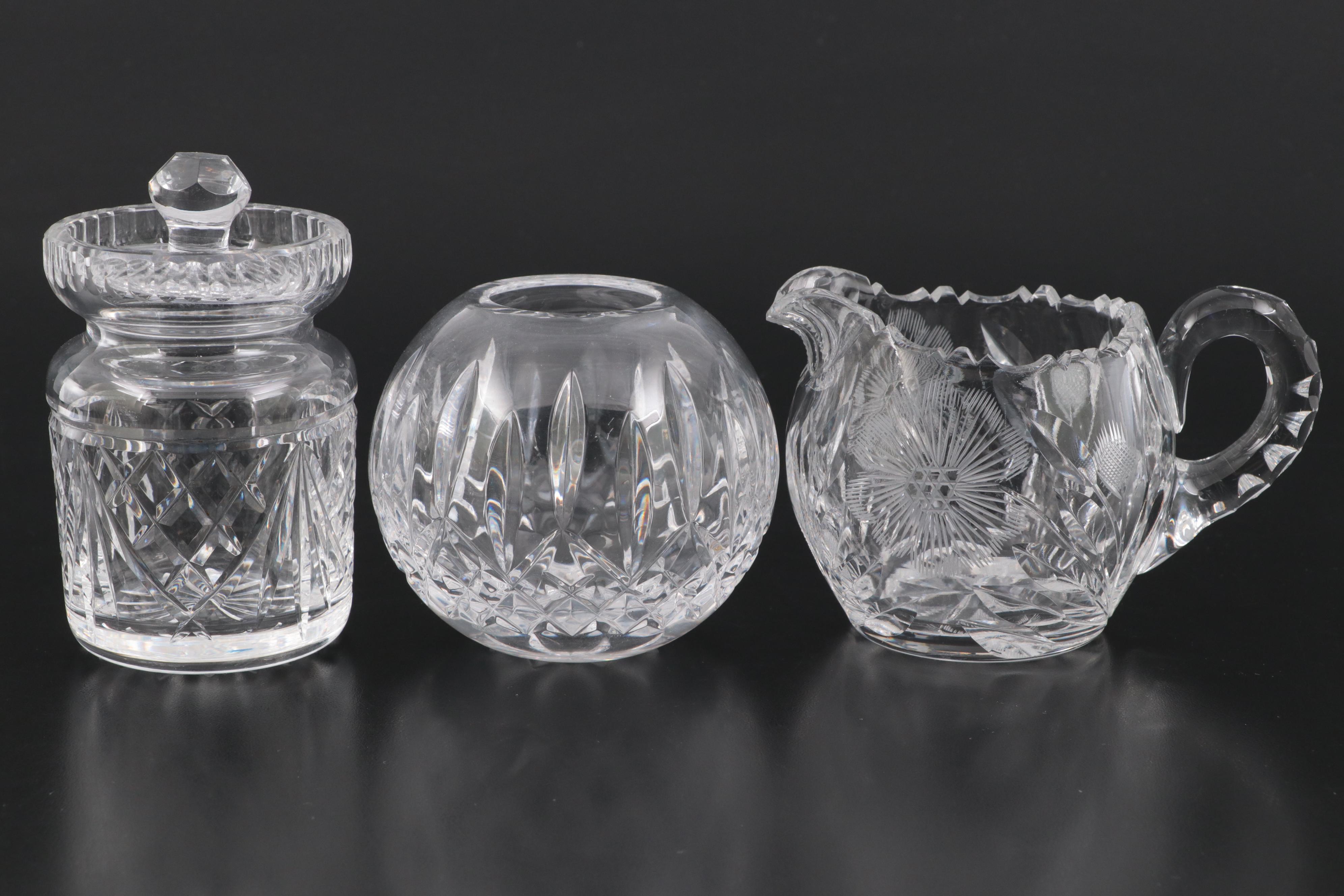 Cut Crystal Vases, Footed Bowl, Jar and Pitcher Including Waterford
