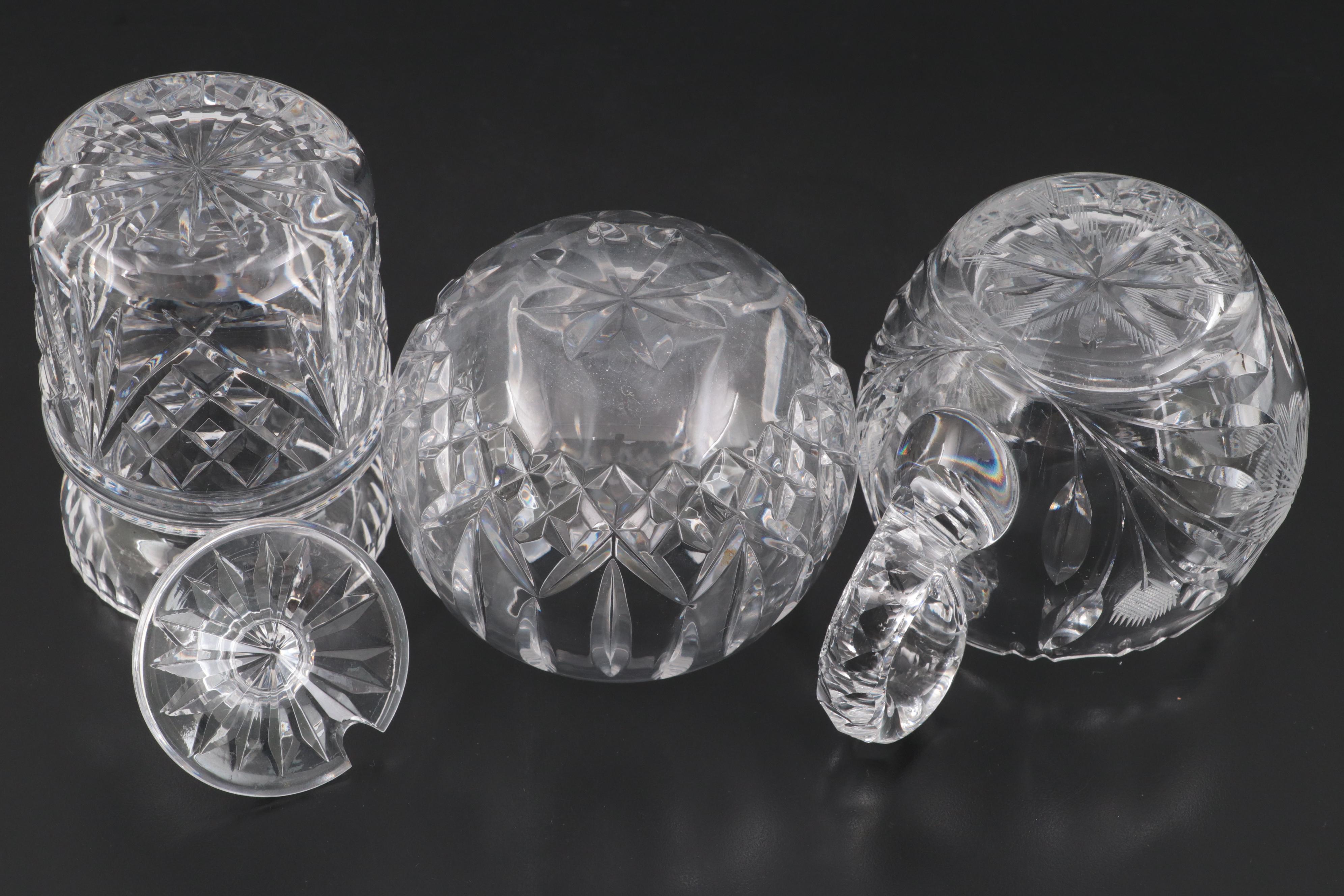 Cut Crystal Vases, Footed Bowl, Jar and Pitcher Including Waterford