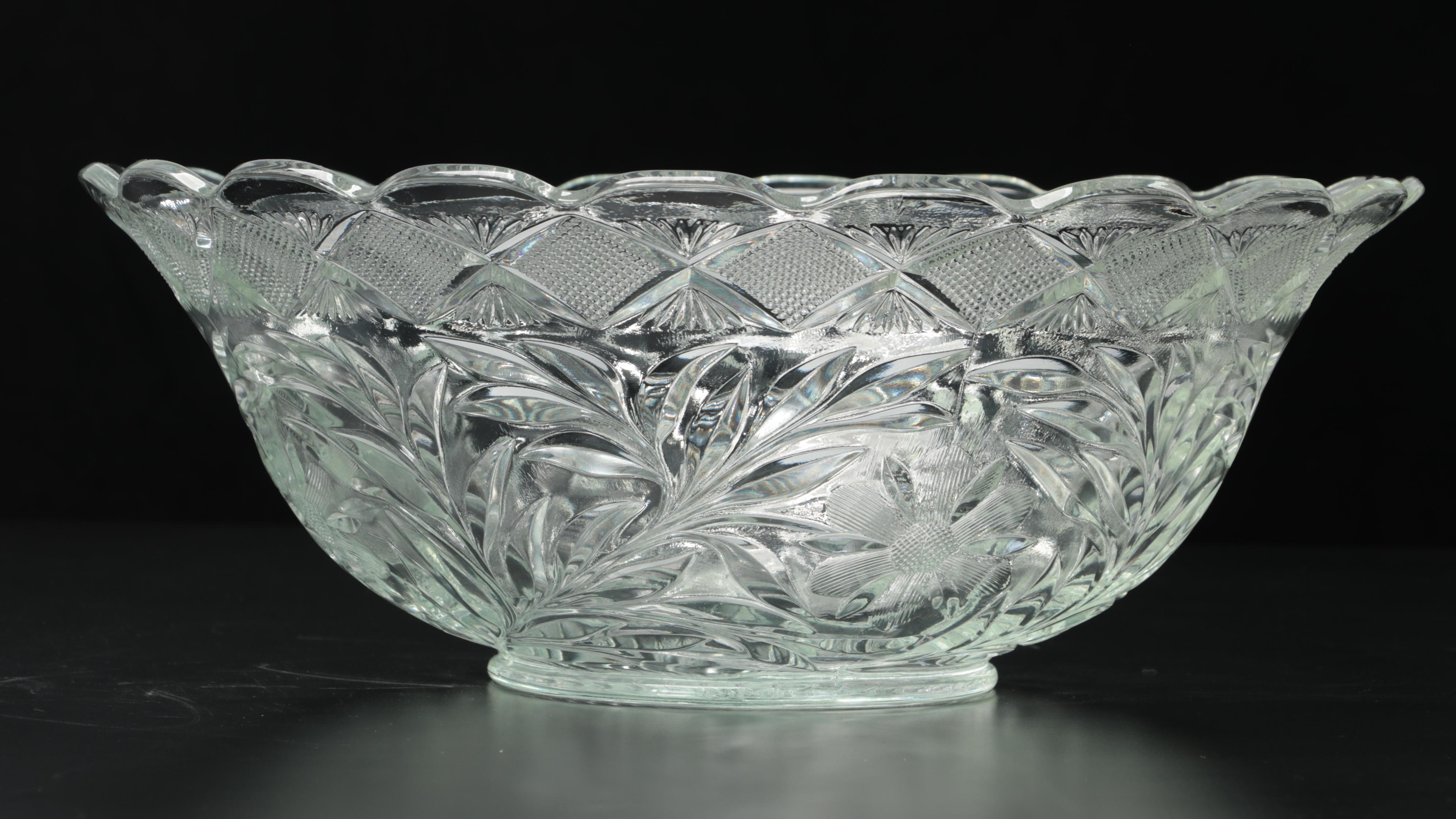Pressed Glass Punch Bowl With Tray