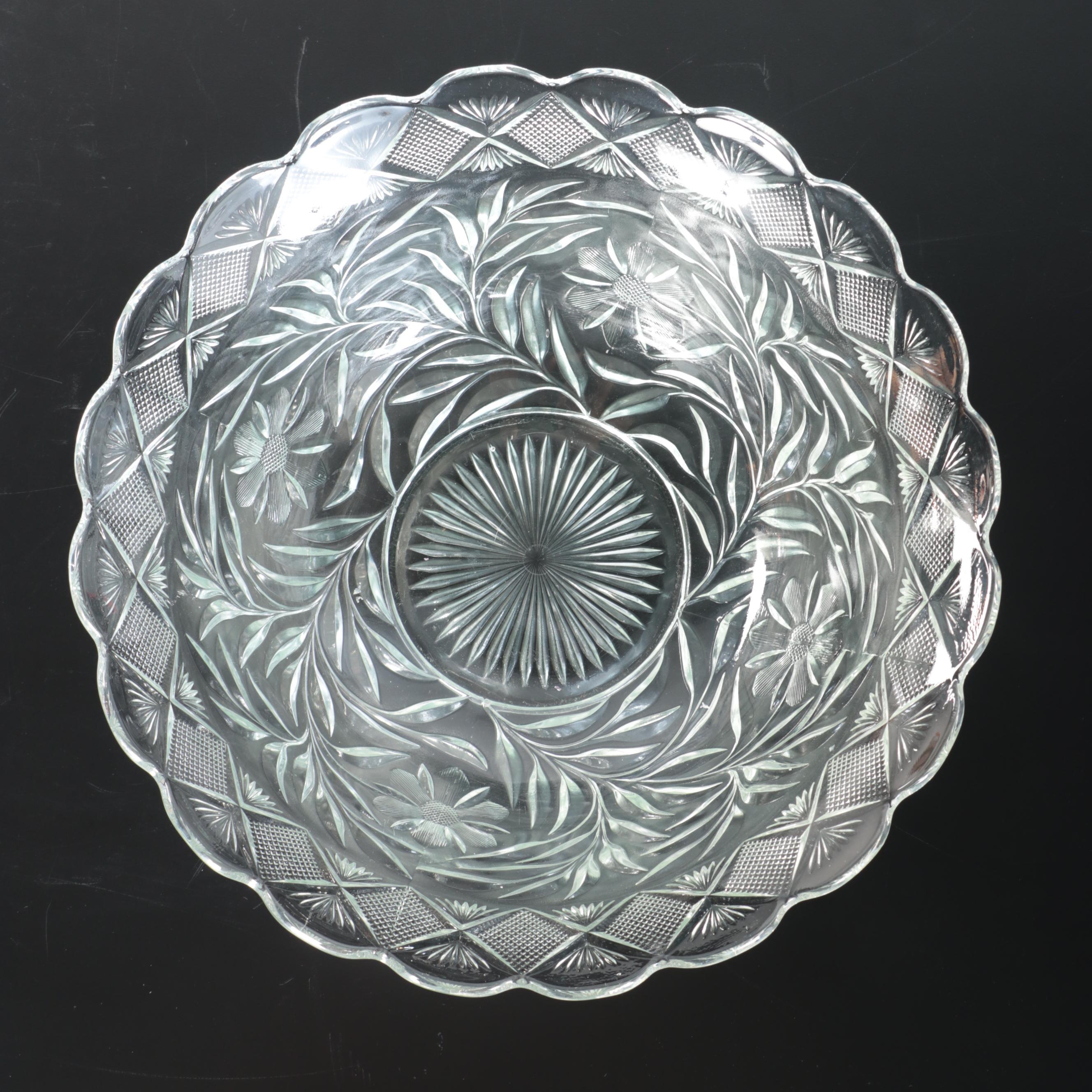 Pressed Glass Punch Bowl With Tray