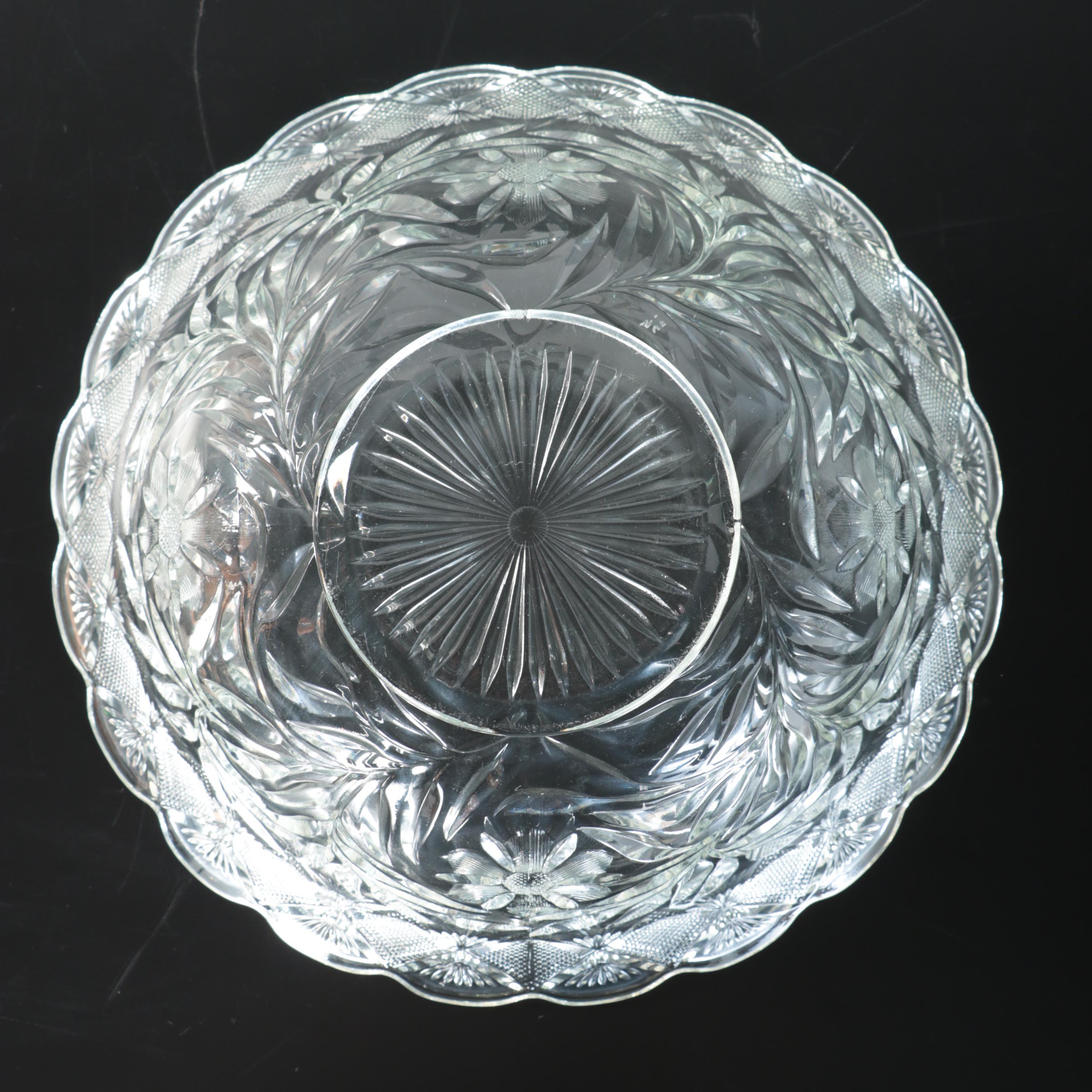 Pressed Glass Punch Bowl With Tray