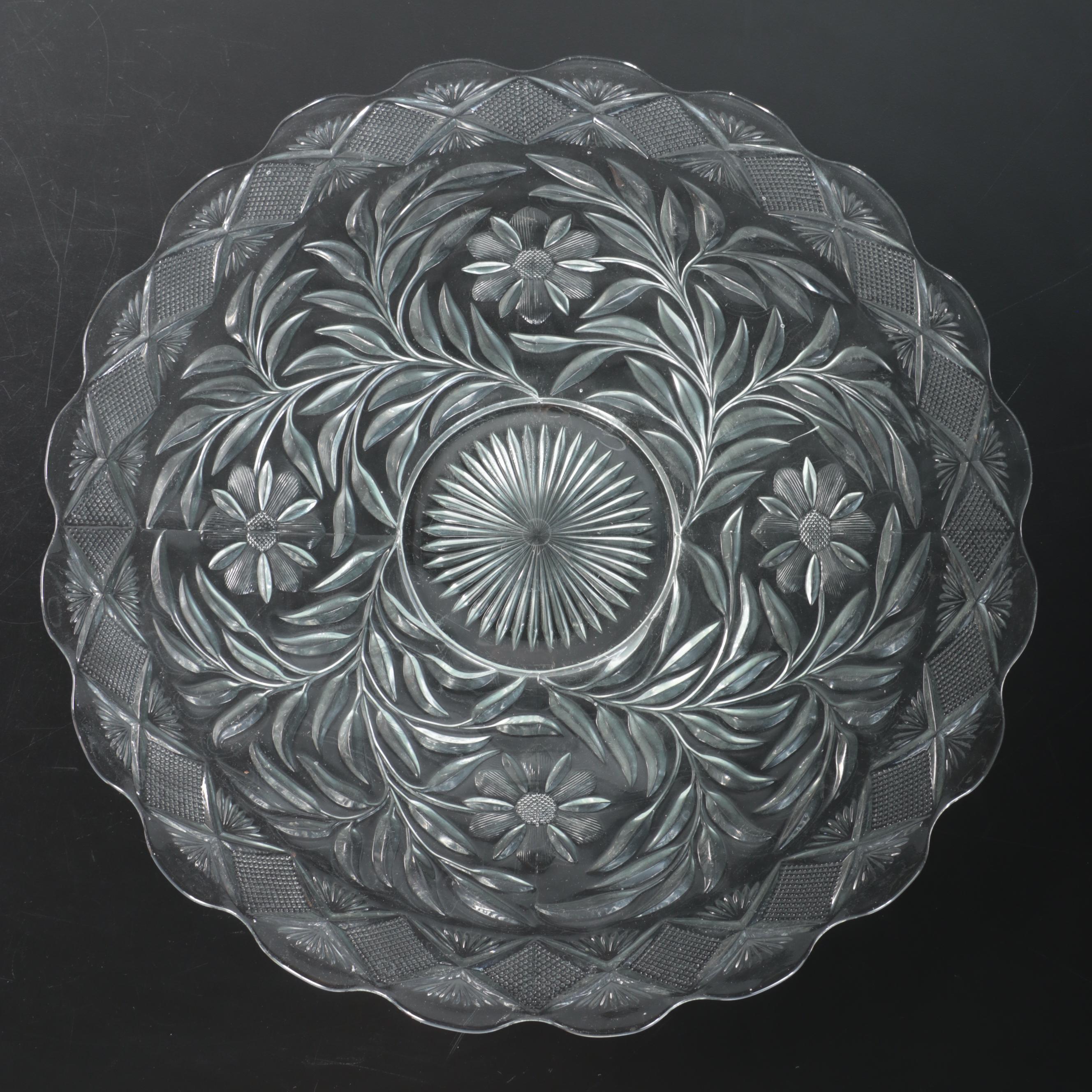 Pressed Glass Punch Bowl With Tray