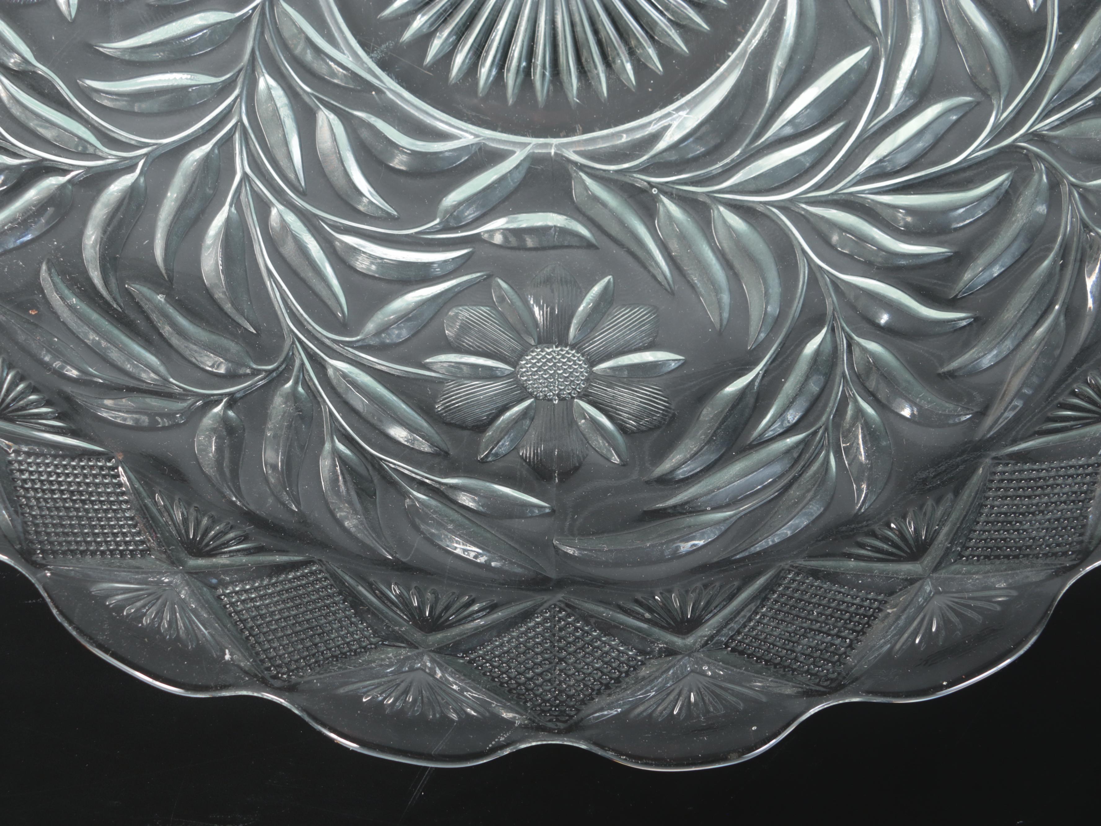 Pressed Glass Punch Bowl With Tray