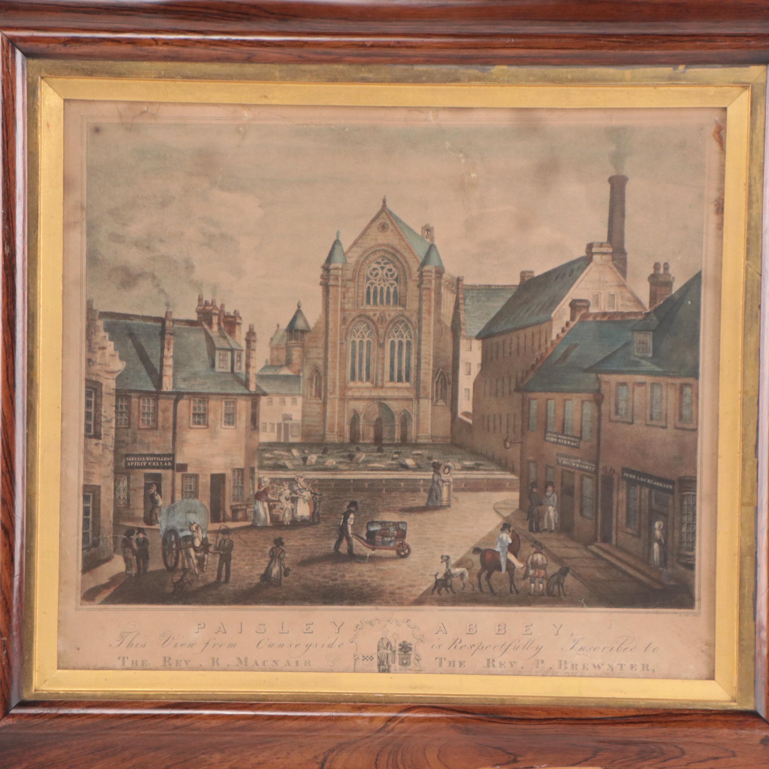 Hand-Colored Lithograph "Paisley Abbey," 19th Century