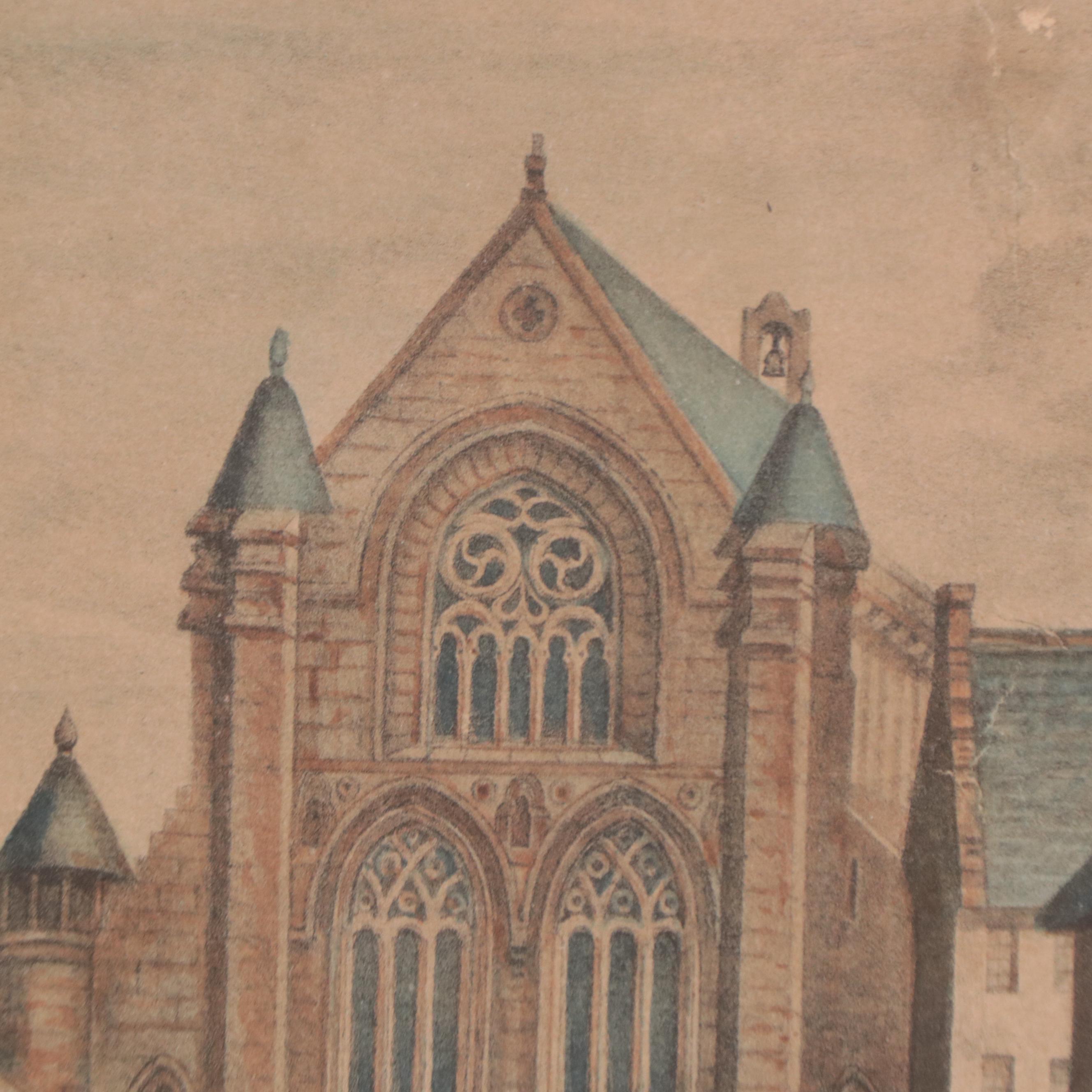 Hand-Colored Lithograph "Paisley Abbey," 19th Century