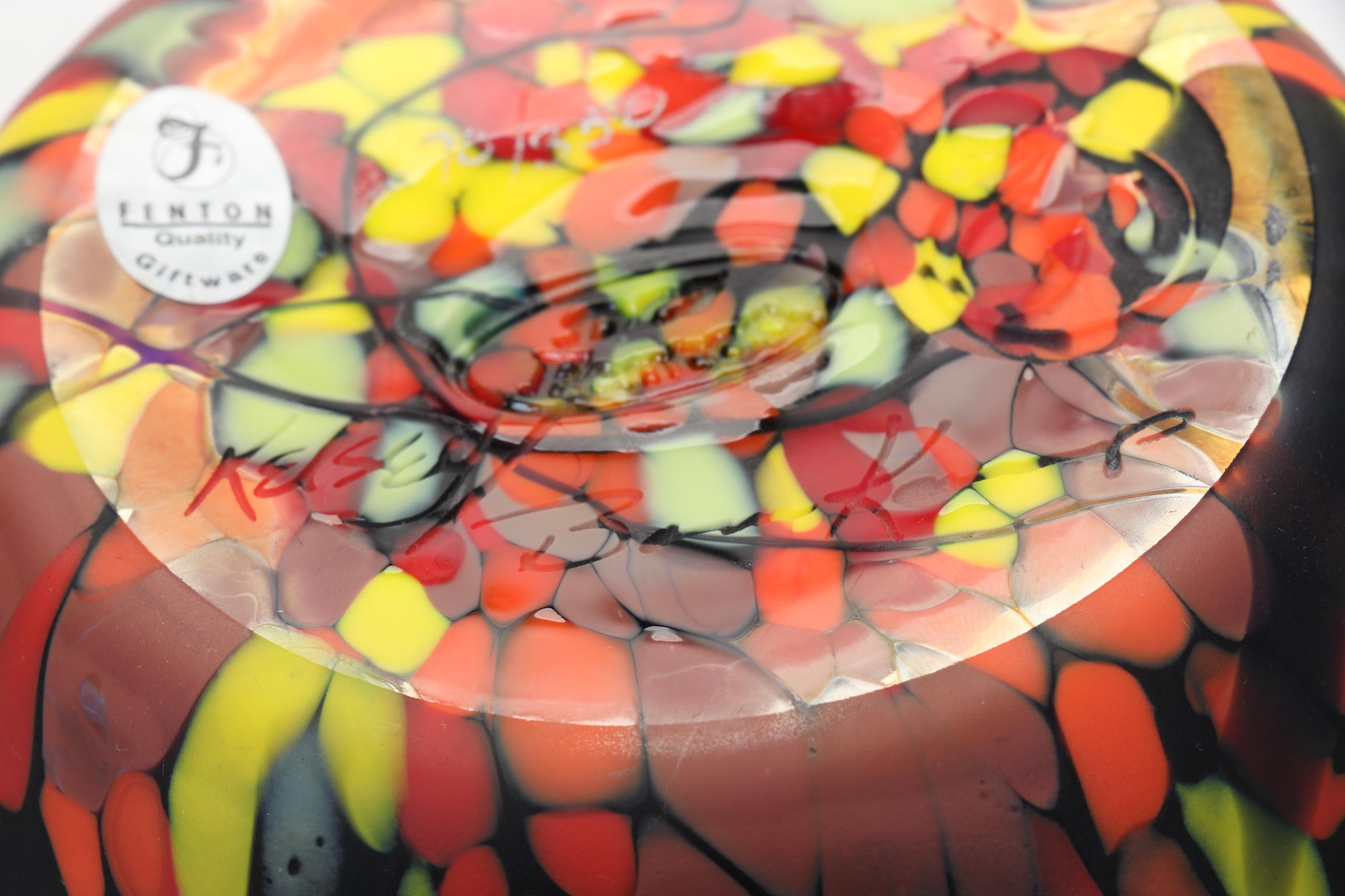 Fenton "Maiden Fern" Sand Carved Black Satin and Mosaic Glass Vase