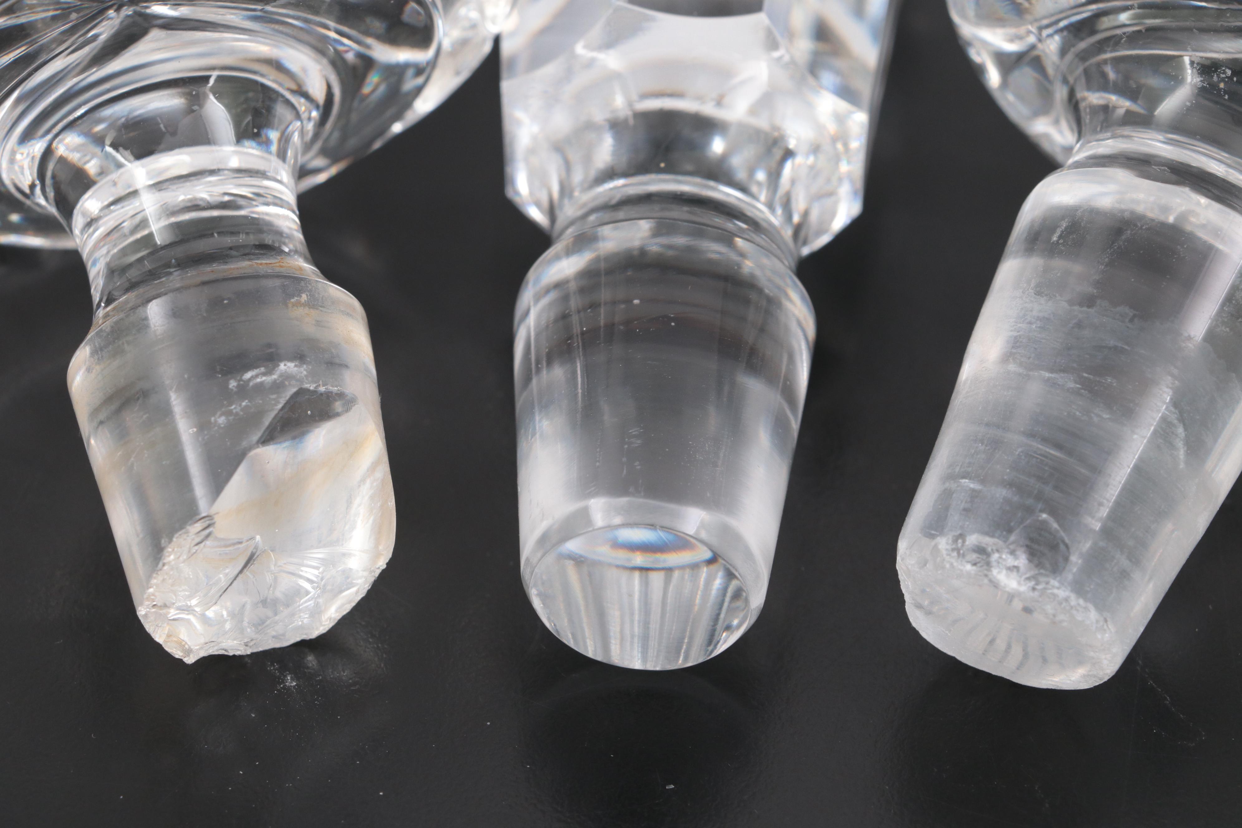 Gin, Bourbon and Scotch Cut Glass Decanters With Stieff Pewter Tags