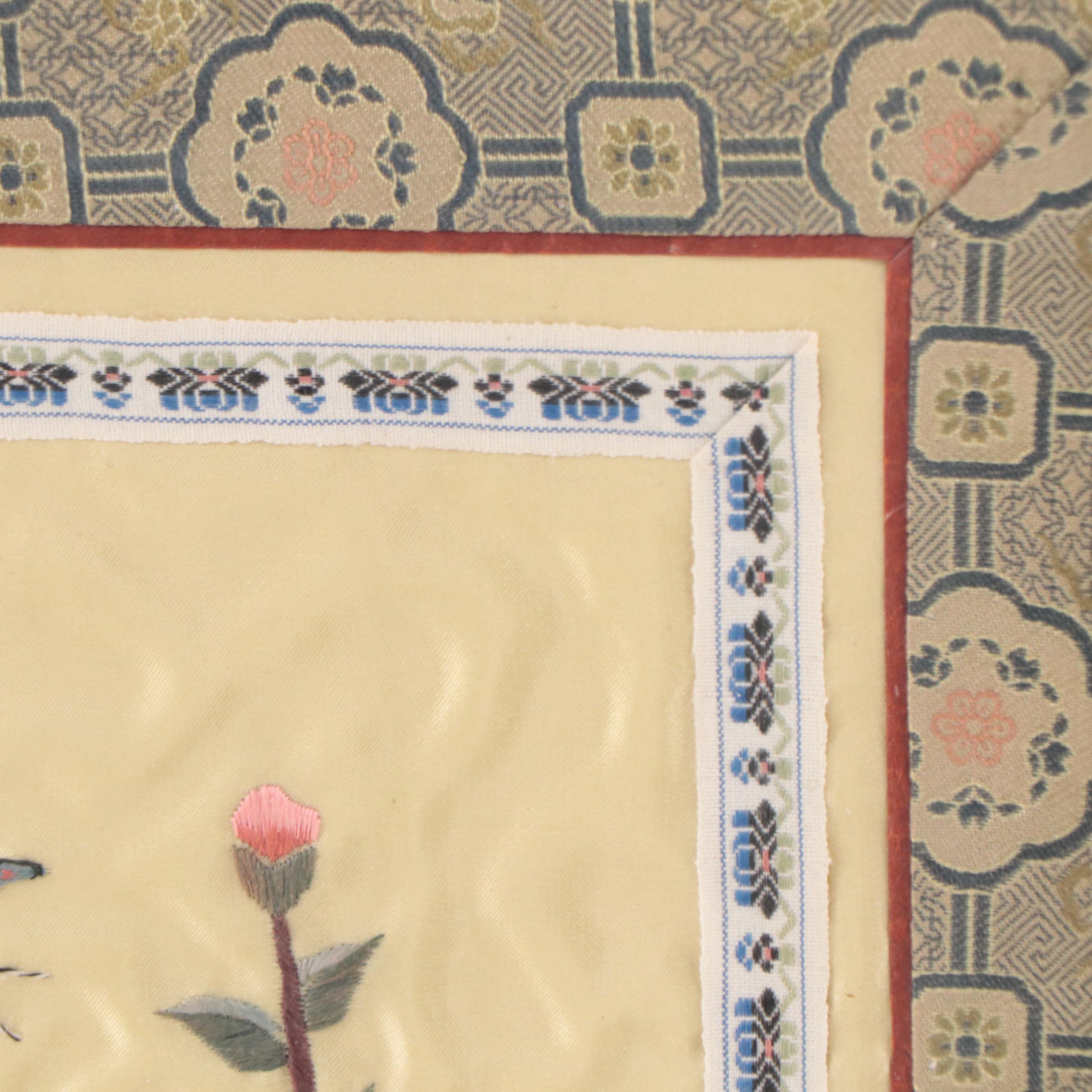 Chinese Silk Embroidery Panels of Flowers and Butterflies